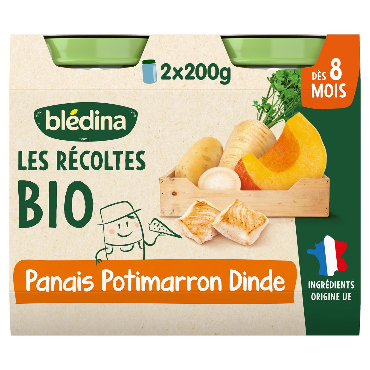 BLEDINA Les récoltes bio petit pot panais potimarron dinde bio dès 8 mois 2x200g