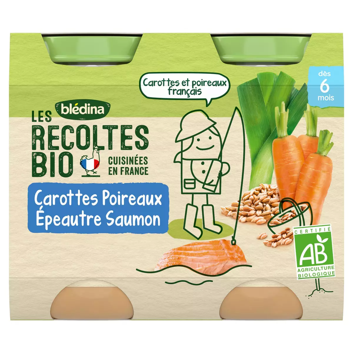BLEDINA Petit pot carottes poireaux épeautre saumon bio dès 6 mois 2x200g