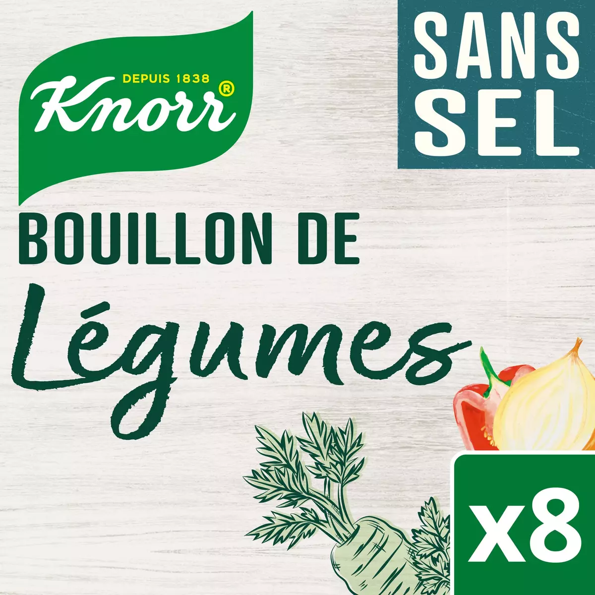 KNORR Bouillon de légumes sans sel 8 tablettes 72g