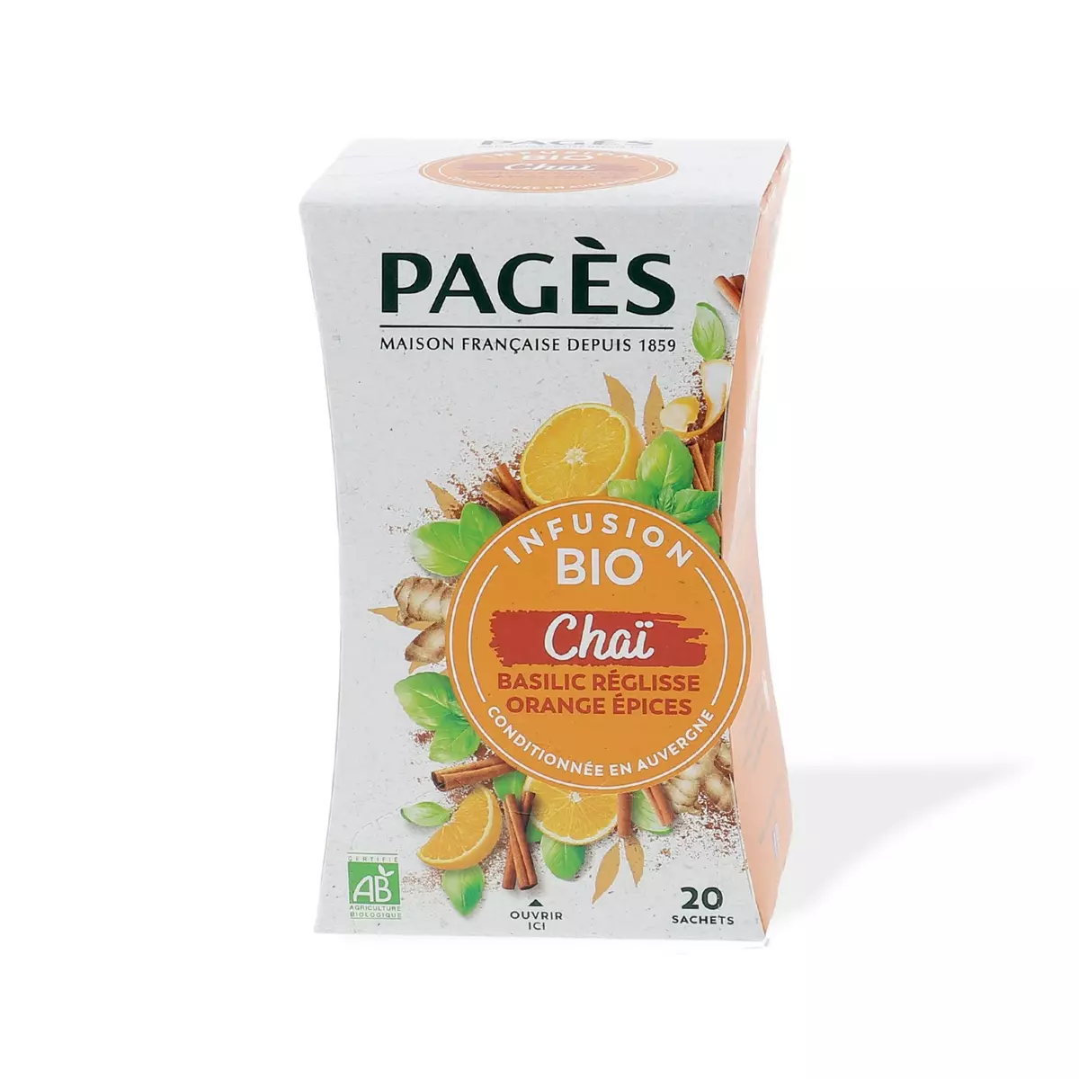 PAGES Chaï infusion bio basilic réglisse orange épices 20 sachets 30g