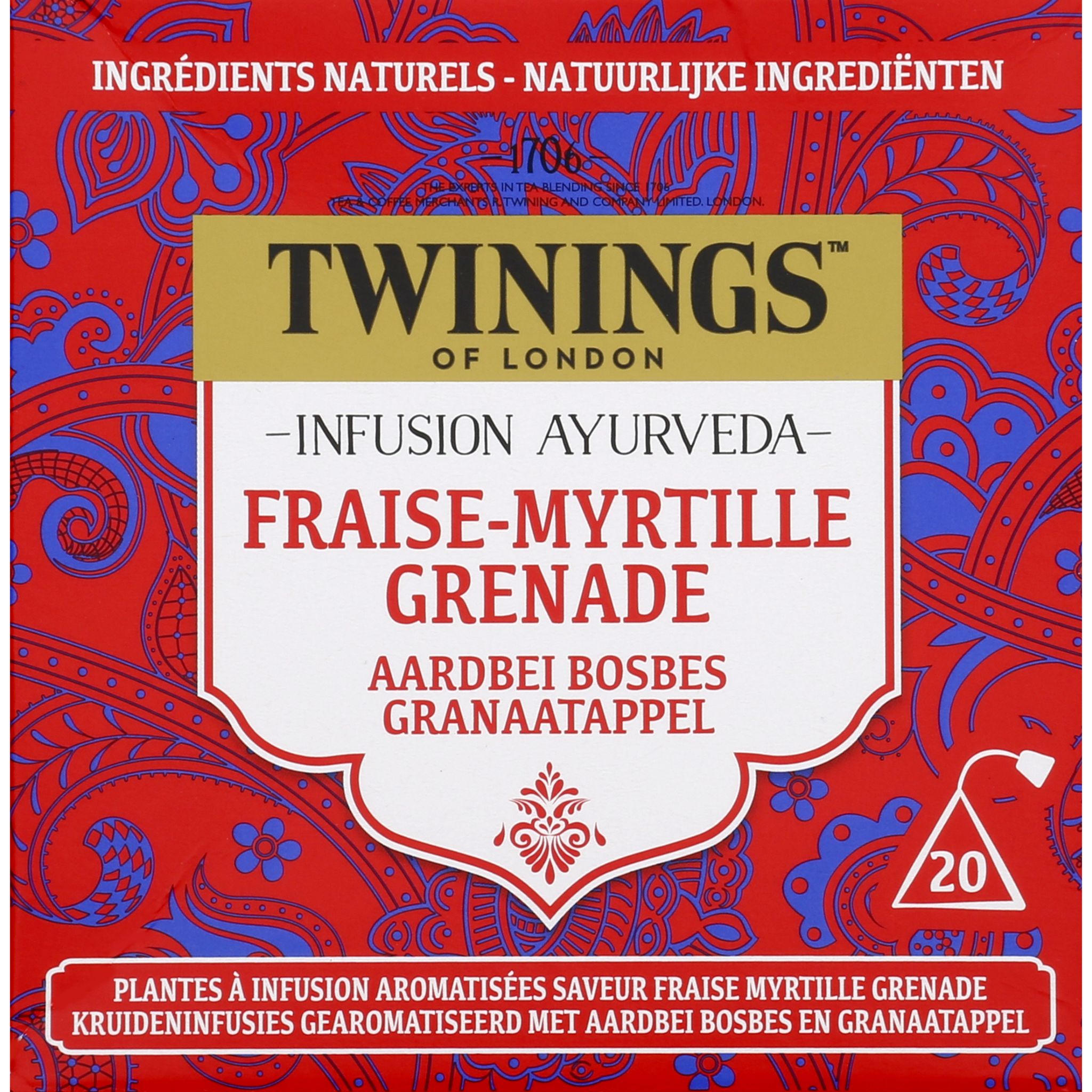 Voir la diapositive 2 : TWININGS Infusion ayurveda fraise myrtille grenade 20 sachets 32g