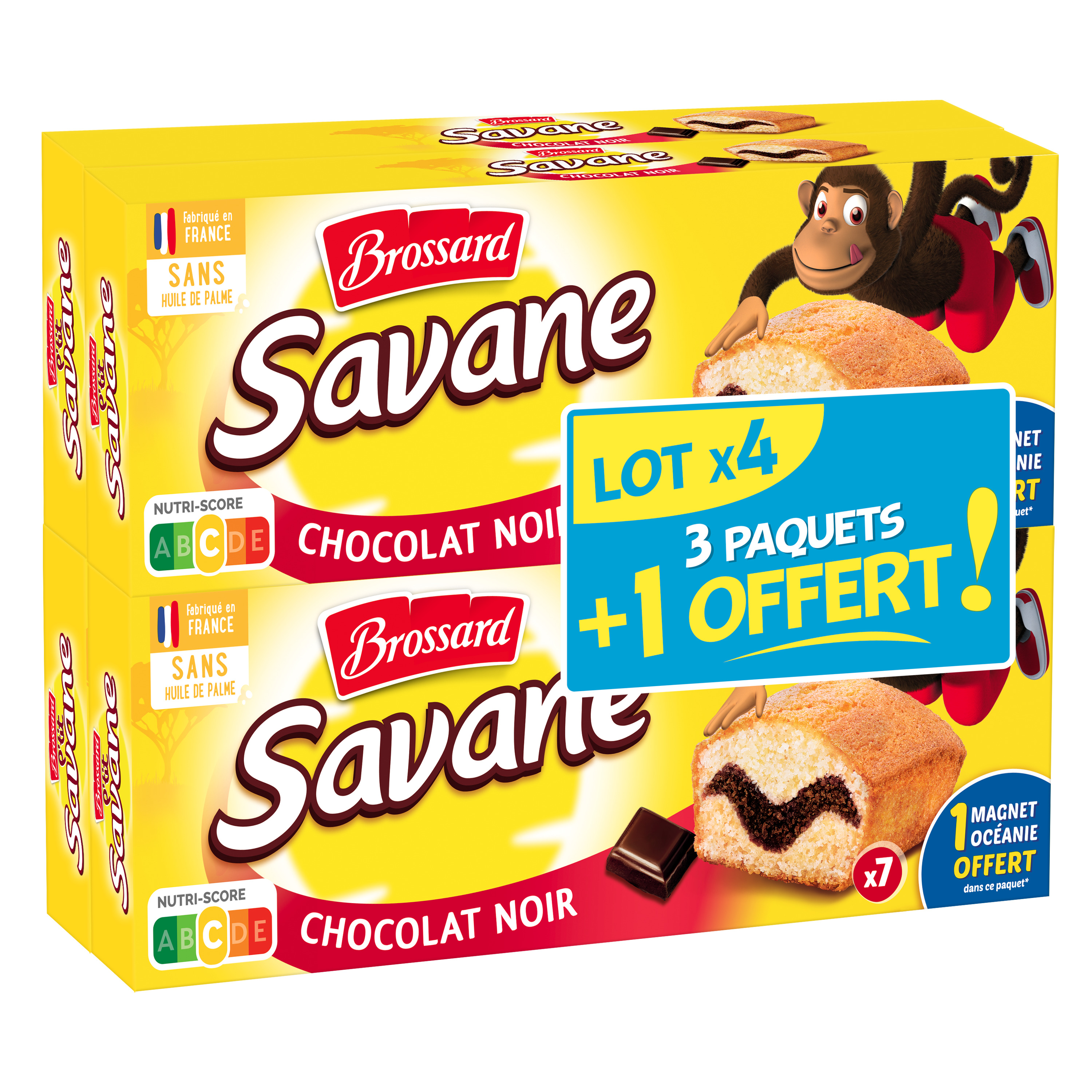 BROSSARD Savane gâteau marbré au chocolat noir sachet fraîcheur 3 paquets +1 offert 840g