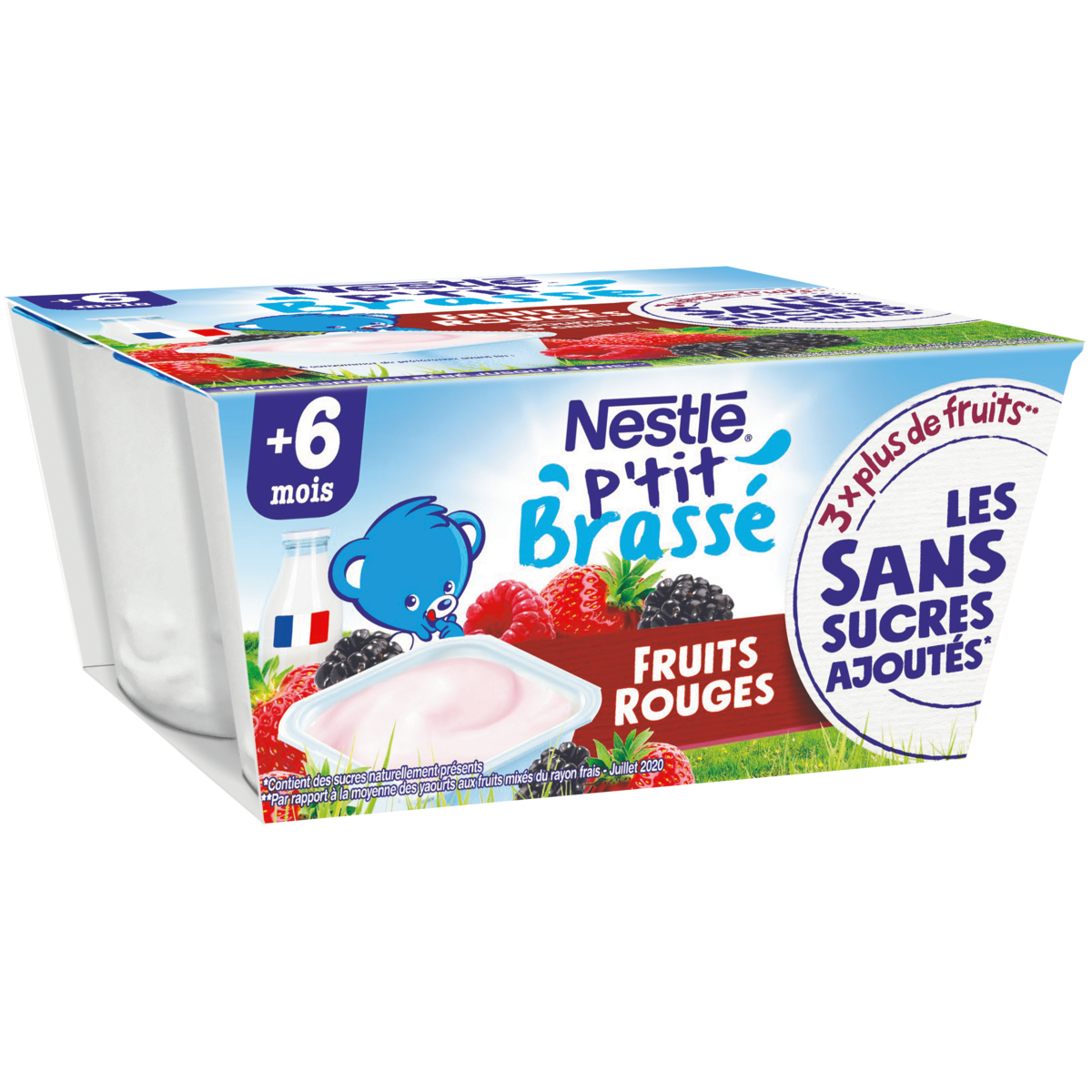 NESTLE P'tit brassé petit pot dessert lacté fruit rouges dès 6 mois 4x100g