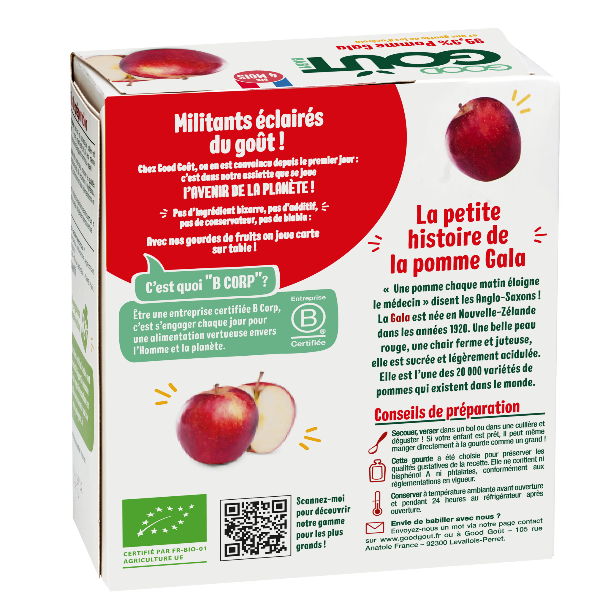 Voir la diapositive 2 : GOOD GOUT Gourde dessert pomme Gala bio dès 4 mois 4x85g
