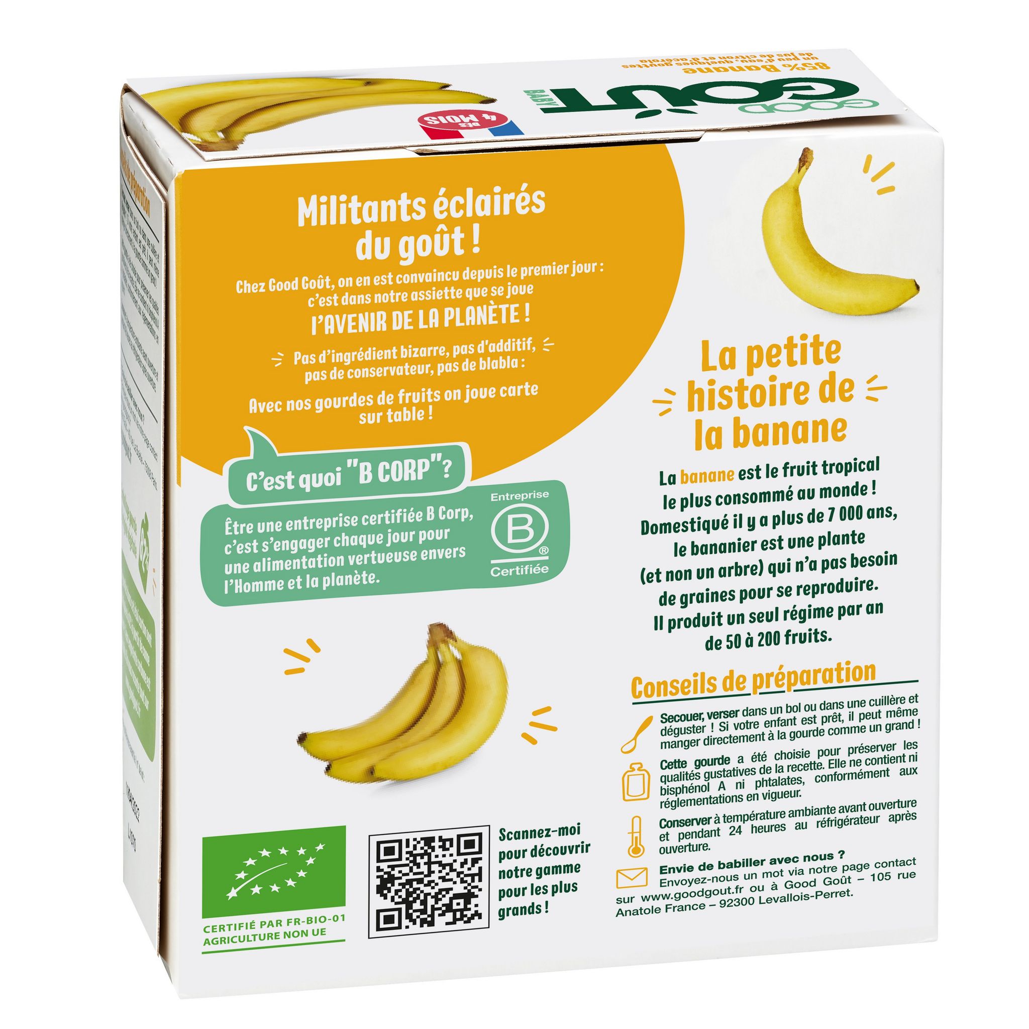 Voir la diapositive 2 : GOOD GOUT Gourde dessert banane bio dès 4 mois 4x85g