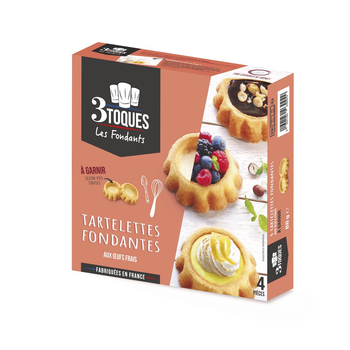 3 TOQUES Tartelettes fondantes aux œufs frais 4 pièces 88g