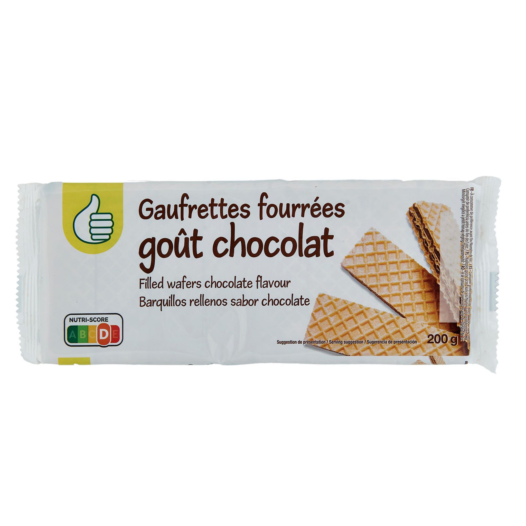 Voir la diapositive 2 : POUCE Gaufrettes fourrées goût chocolat 16 biscuits 200g