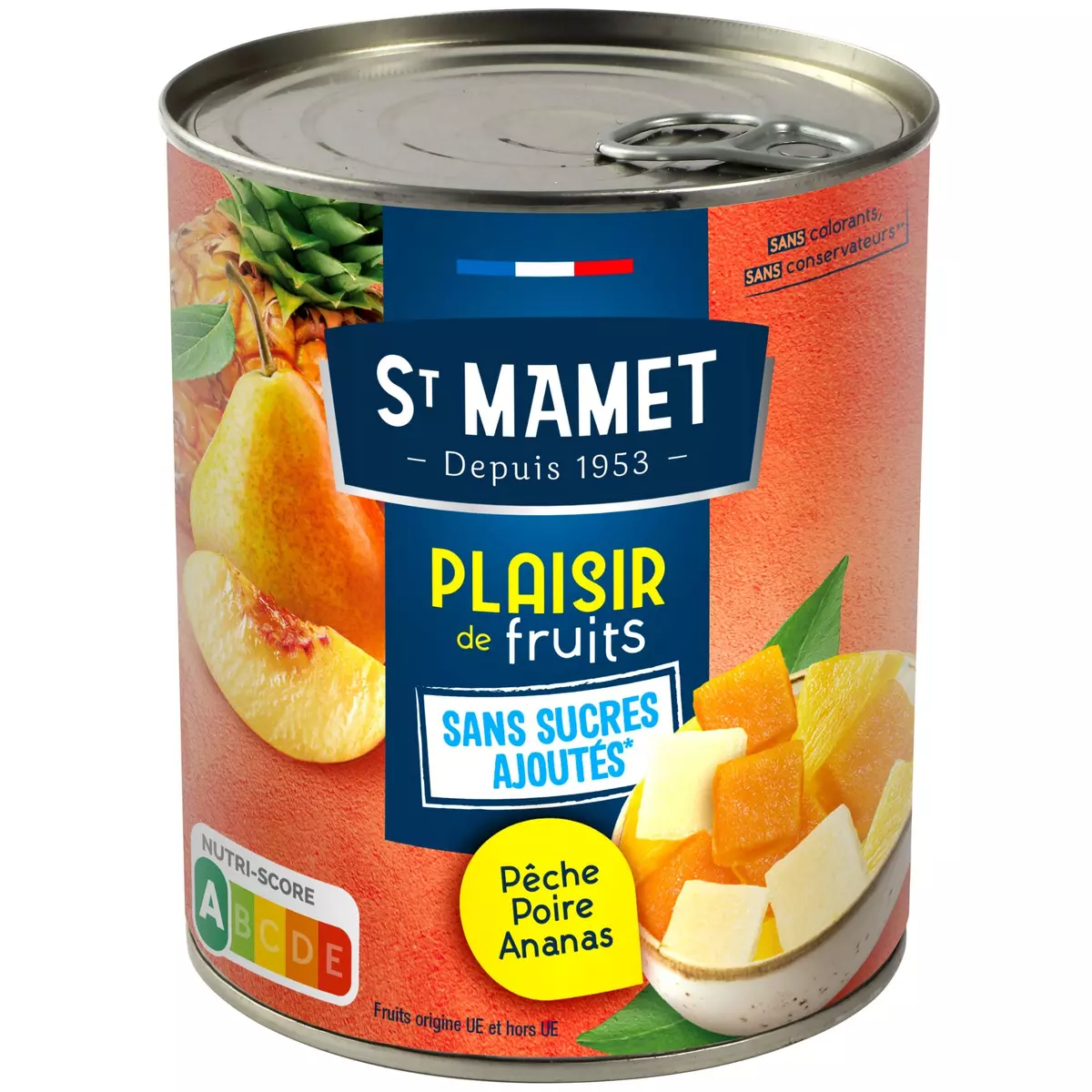 ST MAMET Plaisir de fruits pêche poire ananas au sirop sans sucres ajoutés 475g