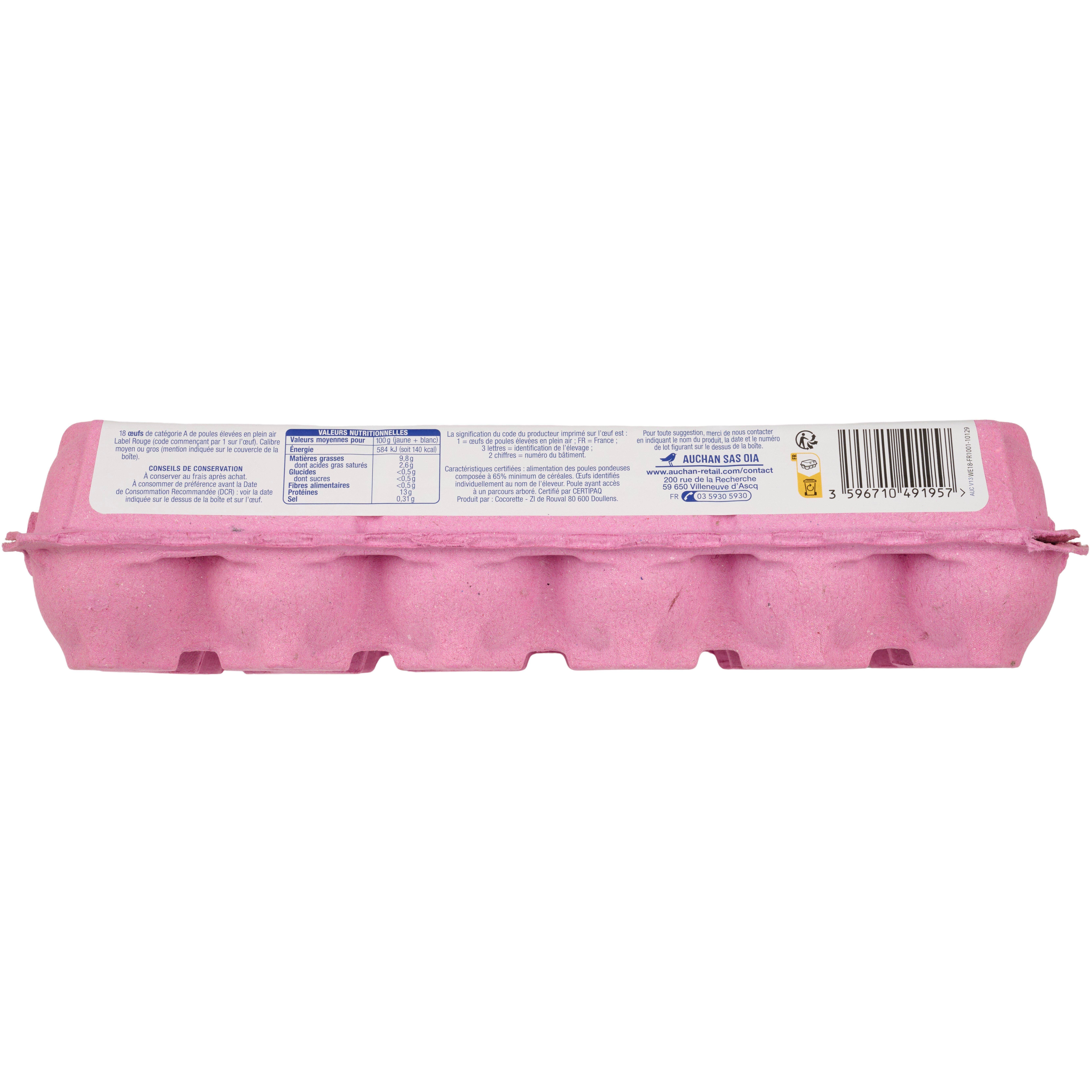 Voir la diapositive 3 : AUCHAN Oeufs de poules élevées en plein air Label Rouge 18 pièces