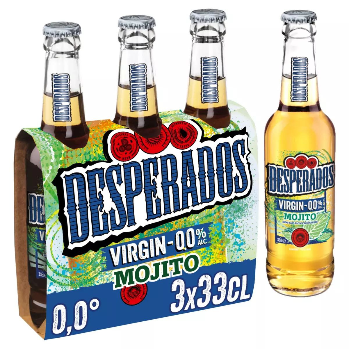 DESPERADOS Bière blonde arôme Virgin mojito sans alcool 0,0% bouteilles 3x33cl