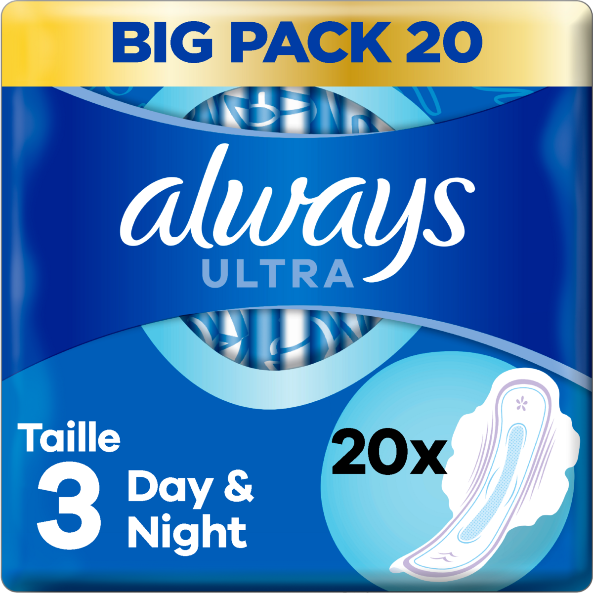 ALWAYS Ultra serviettes hygiéniques avec ailettes taille 3 jour et nuit 20 serviettes