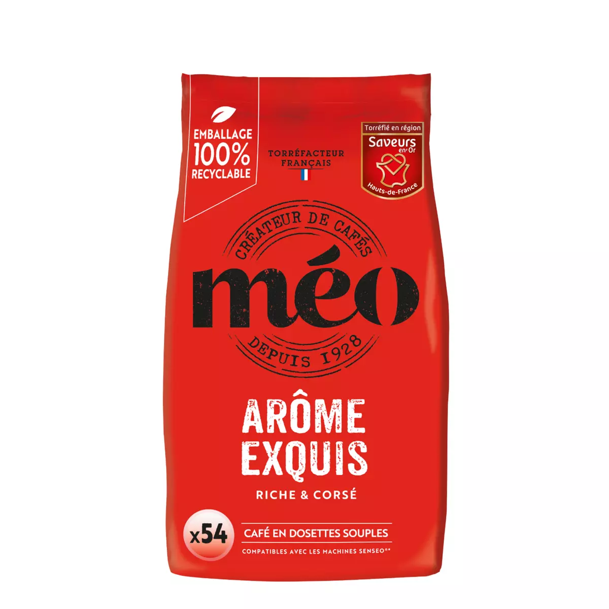 MEO Dosettes de café arôme exquis riche et corsé compatibles Senseo 54 dosettes 378g