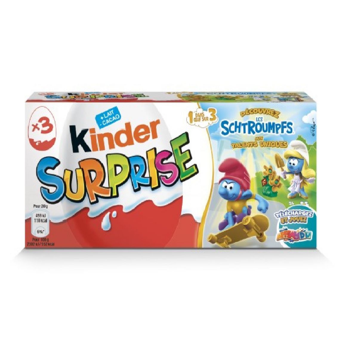 KINDER Œufs surprise unisexe Schtroumpfs 3 pièces  60g