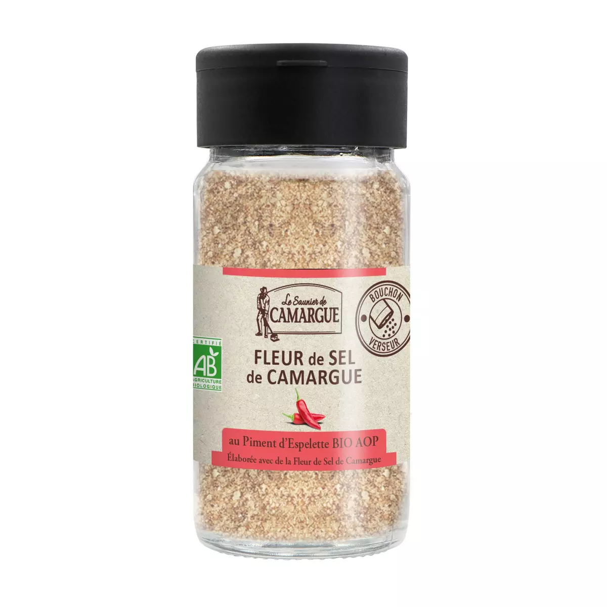 LE SAUNIER DE CAMARGUE Fleur de sel de Camargue au piment d'Espelette bio AOP 80g