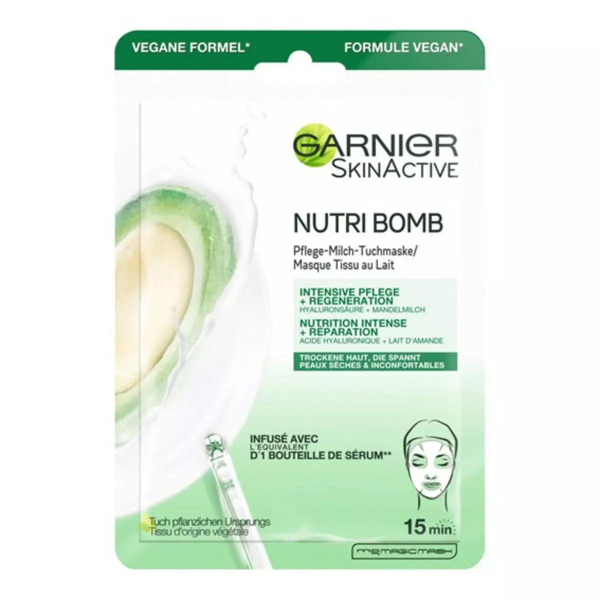 GARNIER Skinactive nutri bomb masque tissu au lait d'amande nutrition intense + réparation formule vegan 1 pièce