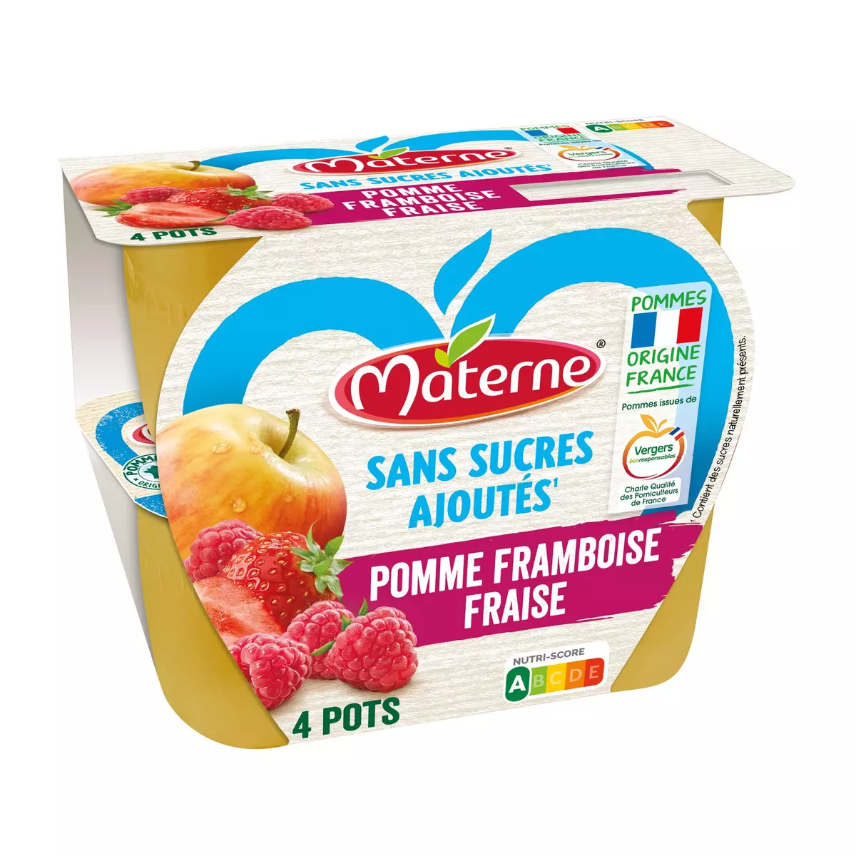 MATERNE Coupelle pomme framboise fraise sans sucre ajoutés 4x100g