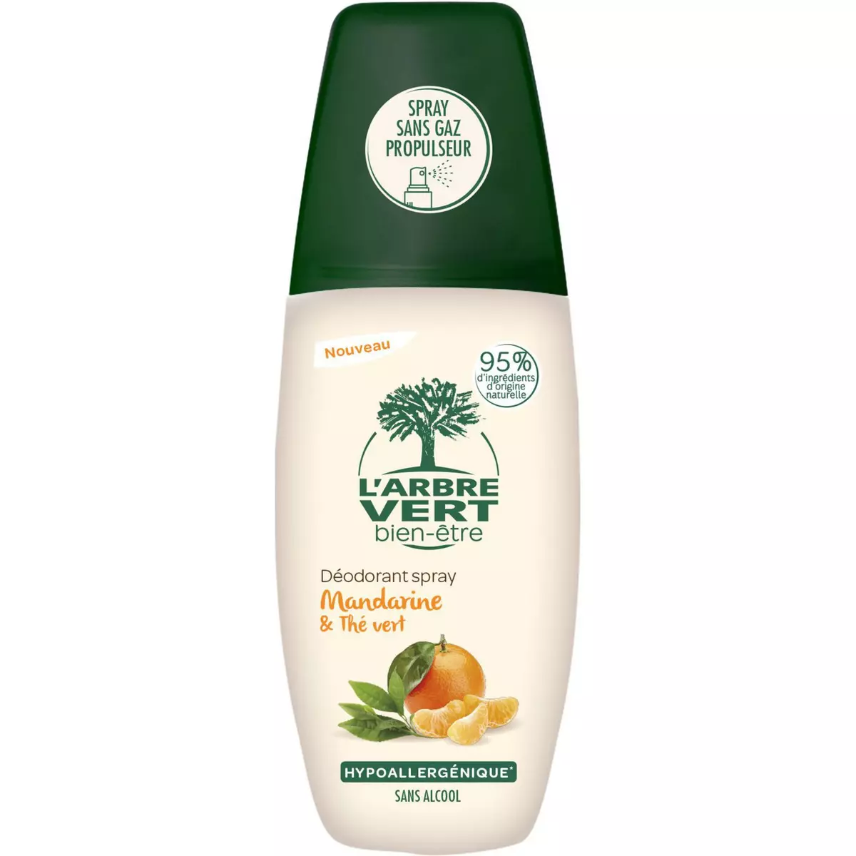 L'ARBRE VERT Déodorant spray hypoallergénique anti-traces mandarine et thé vert 75ml