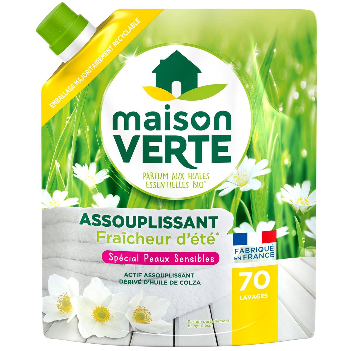 MAISON VERTE Assouplissant fraicheur d'été aux huiles essentielles bio 70 lavages 1.4l