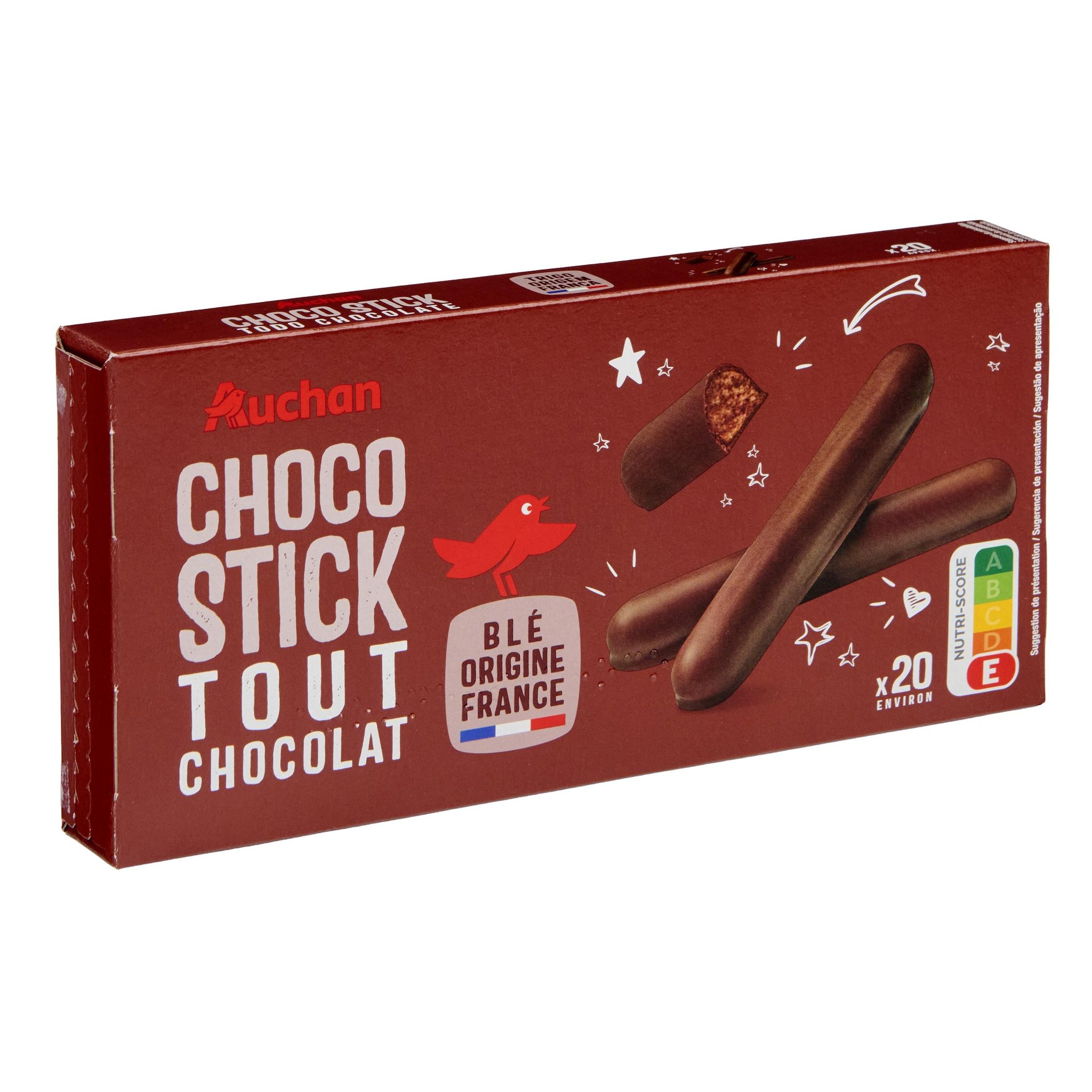 Voir la diapositive 2 : AUCHAN Bâtonnets gourmands biscuits tout chocolat environ 20 bâtonnets 150g