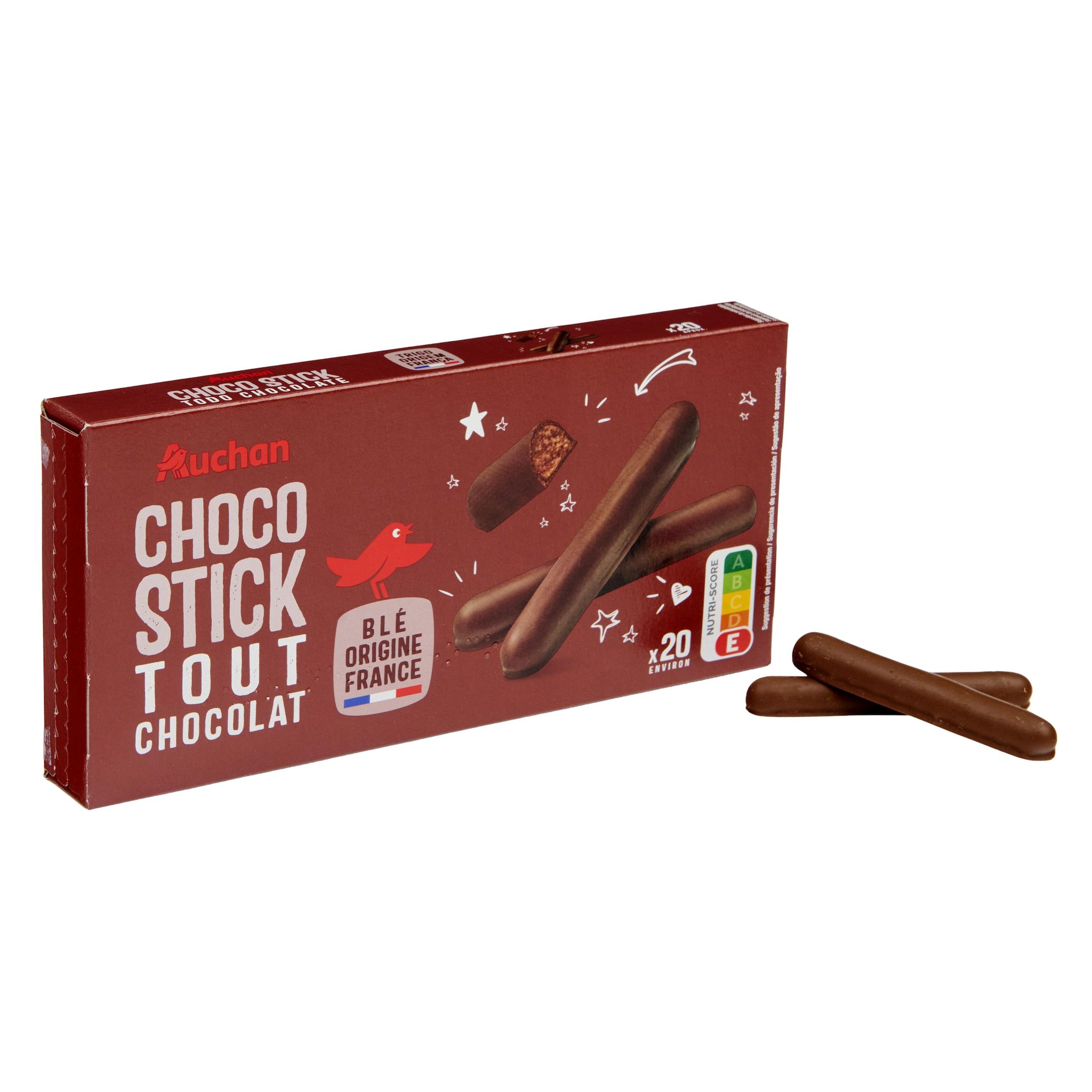 Voir la diapositive 4 : AUCHAN Bâtonnets gourmands biscuits tout chocolat environ 20 bâtonnets 150g