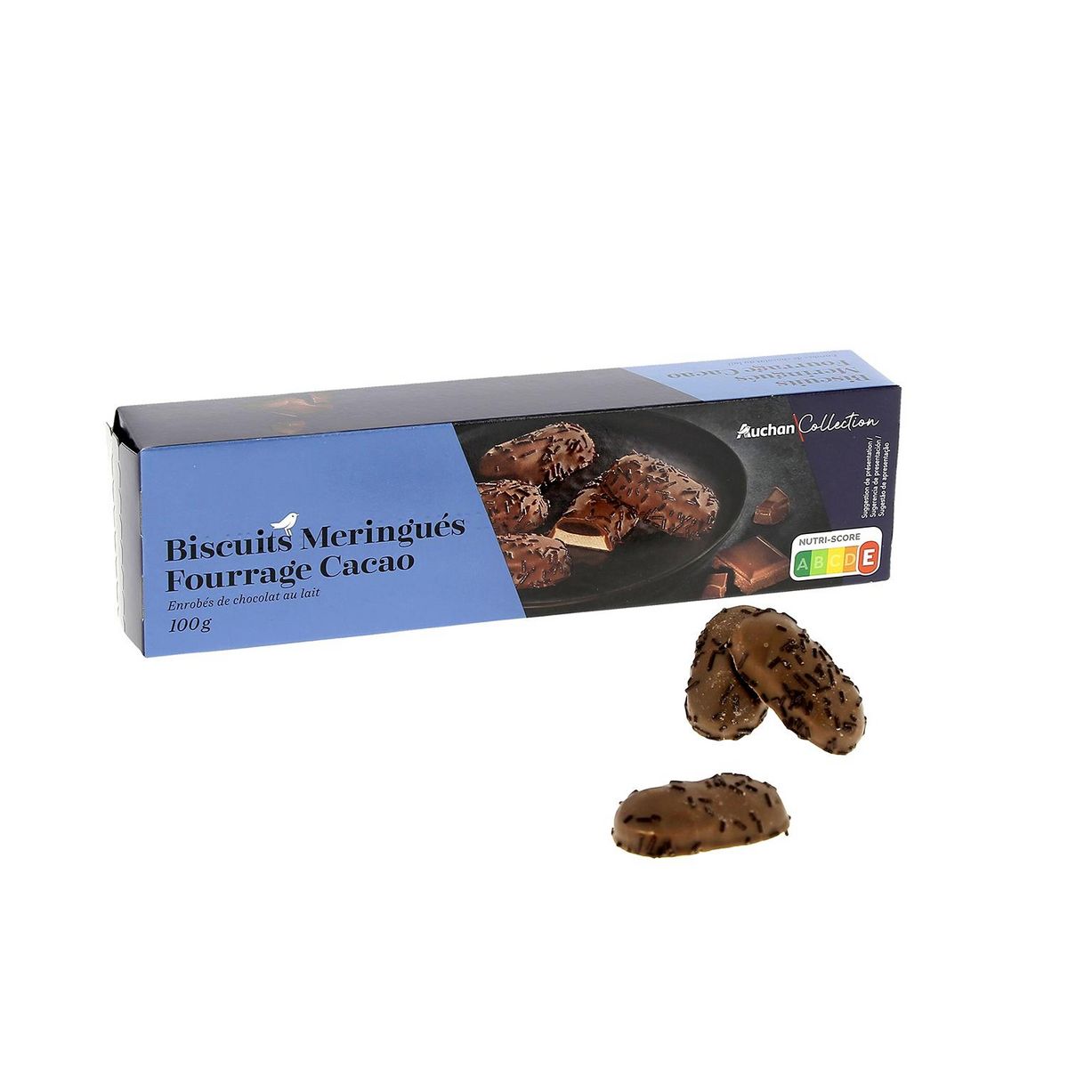 AUCHAN COLLECTION Biscuits meringués fourrage cacao 100g