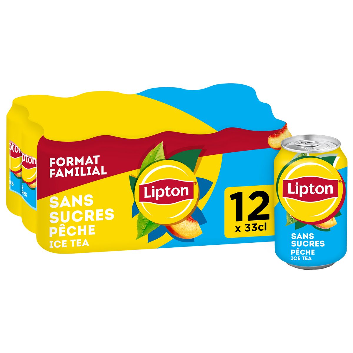 LIPTON Boisson à base de thé zéro sucre saveur pêche boîte 12x33cl