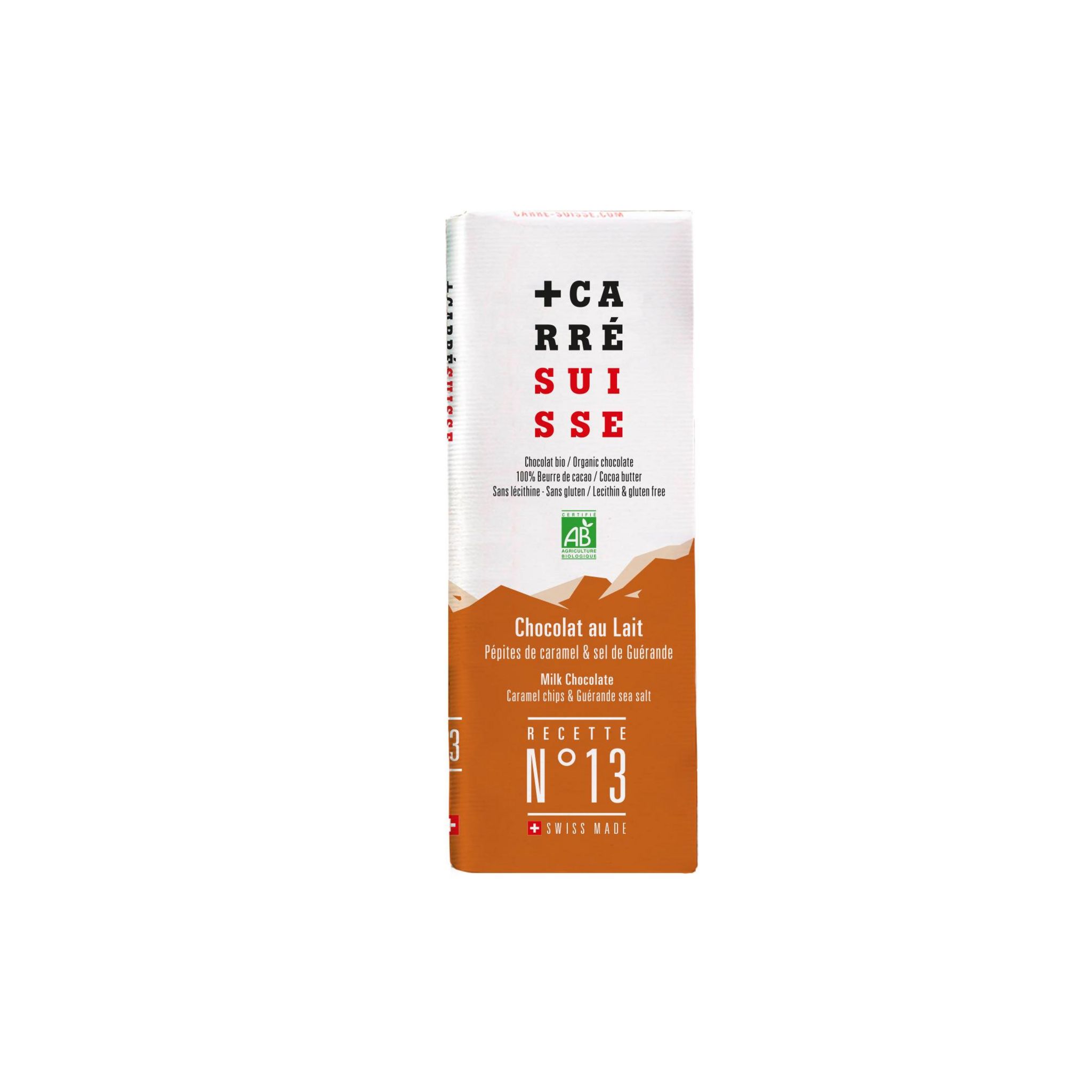 CARRE SUISSE Tablette de chocolat au lait et pépites de caramel bio 40g