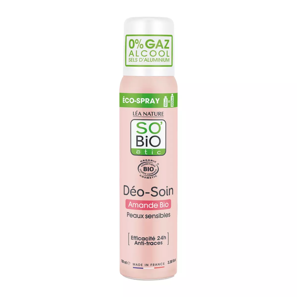 SO BIO ETIC Déodorant soin eco-spray peau sensible amande bio 24h anti-traces sans sels d'aluminium 100ml