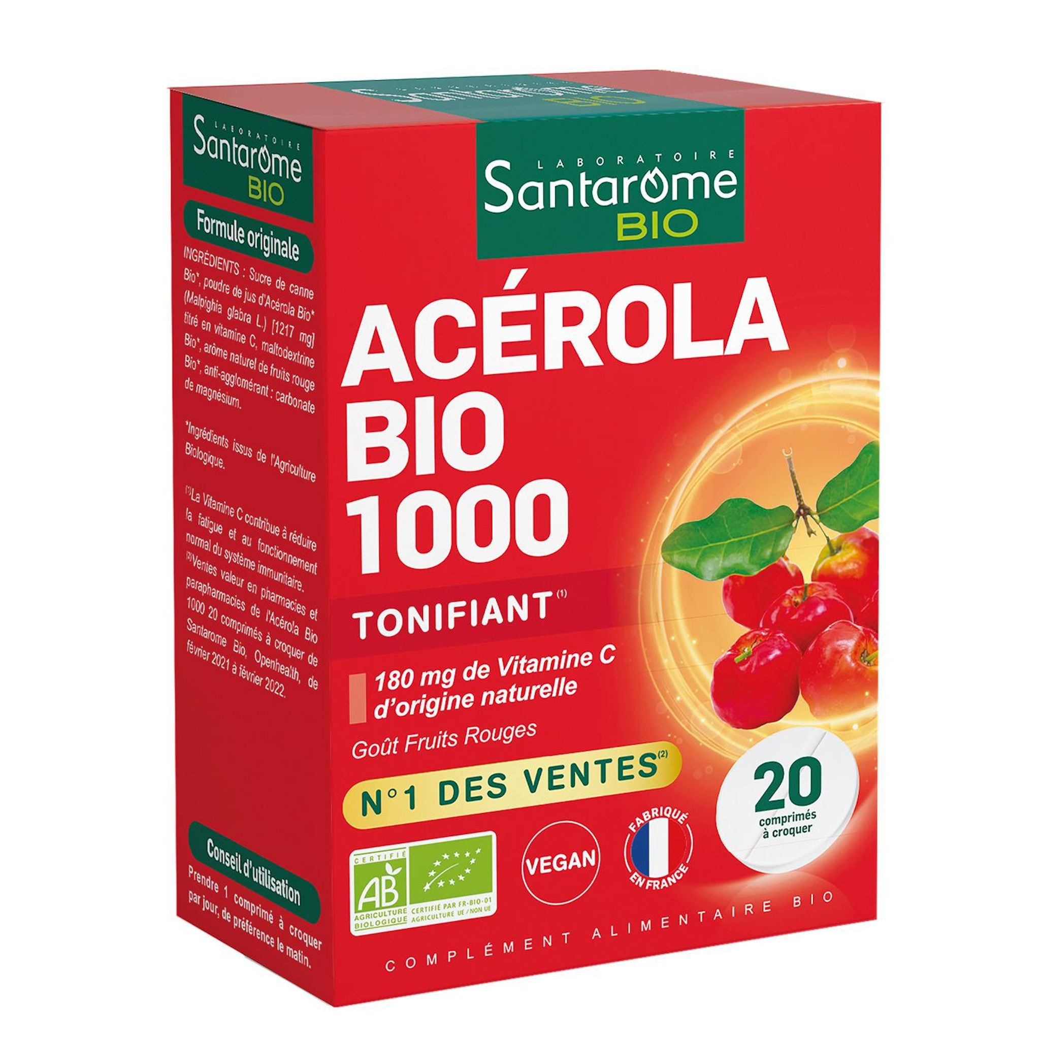 SANTAROME Complément alimentaire d'acérola bio 20 comprimés