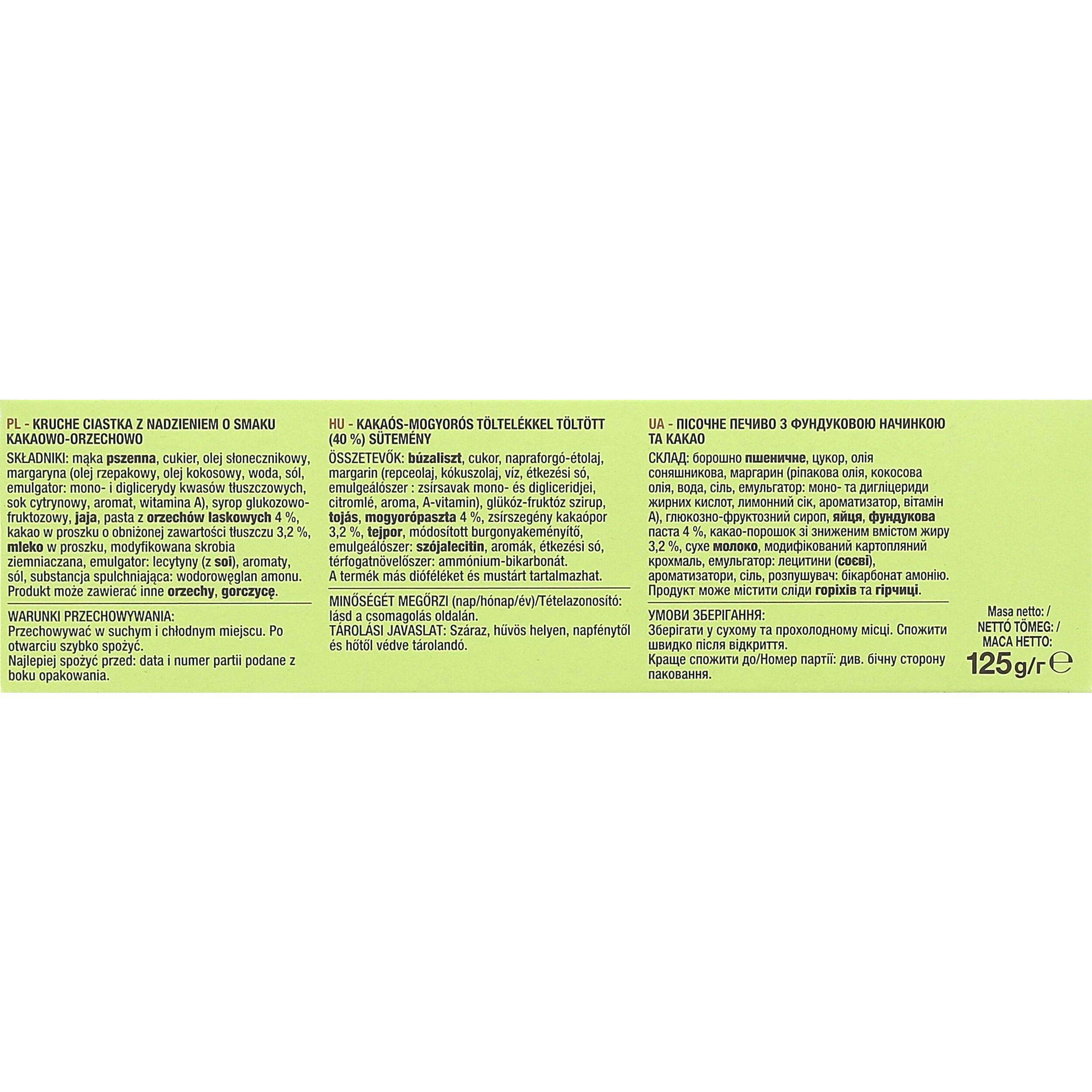 Voir la diapositive 4 : AUCHAN Sablés fourrés cacao noisettes 9 biscuits 125g