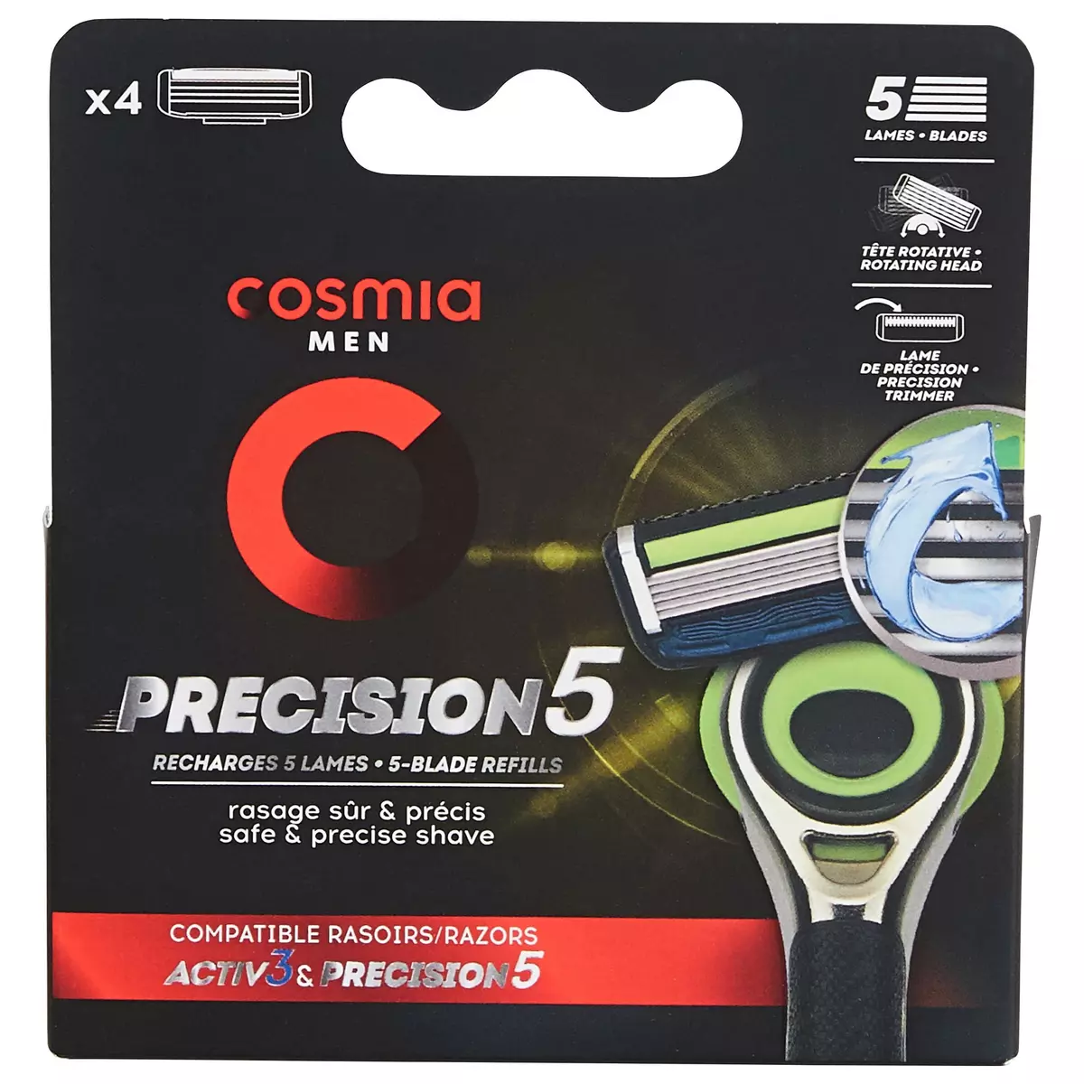 COSMIA MEN Recharge 5 lames compatibles rasoirs Activ3 et Précision 4 recharges