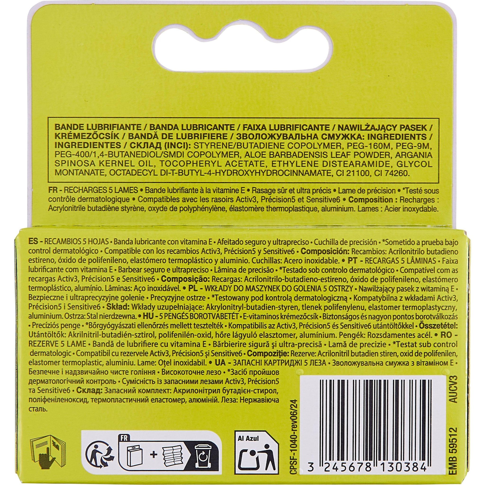 Voir la diapositive 3 : COSMIA MEN Recharge 5 lames compatibles rasoirs Activ3 et Précision 4 recharges