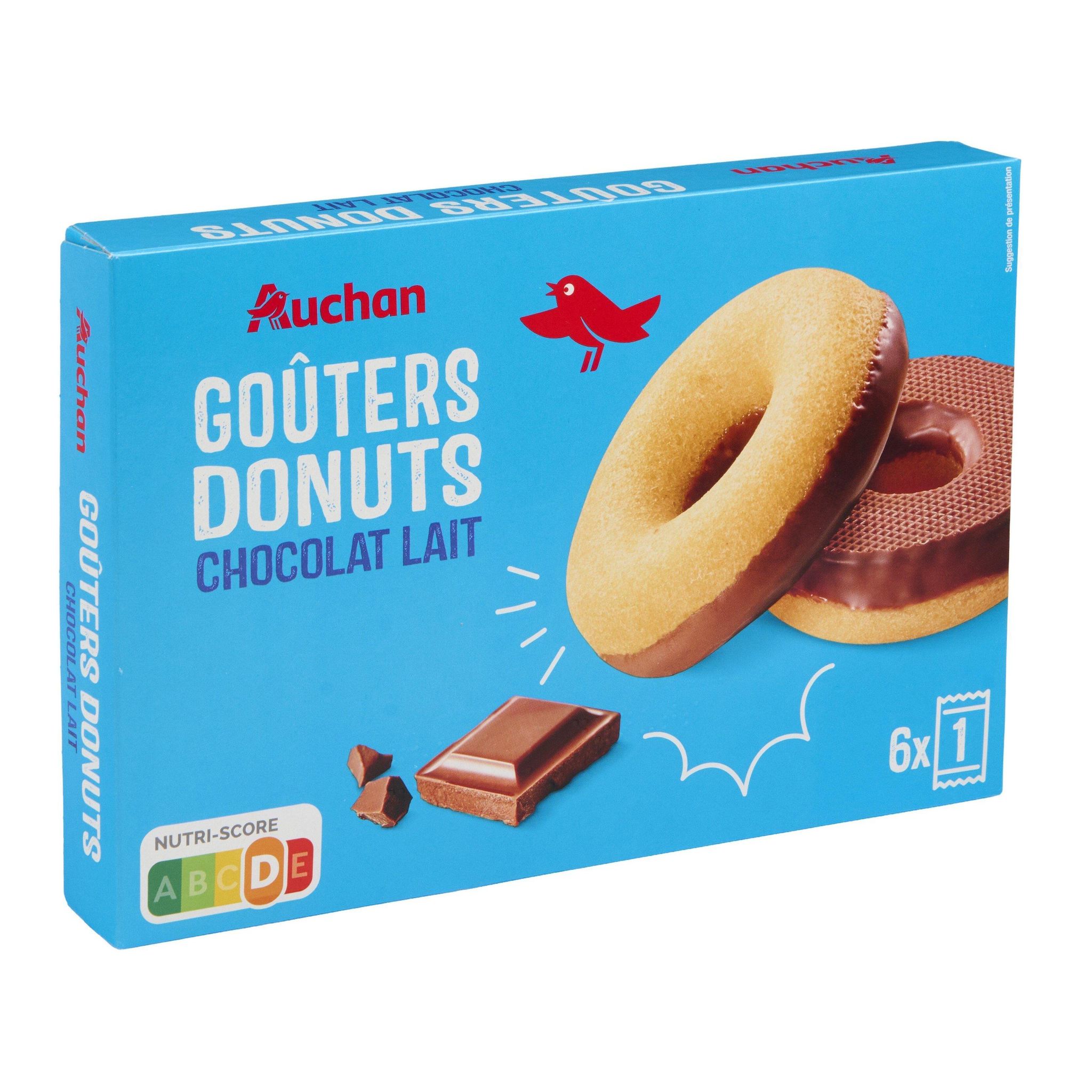 Voir la diapositive 2 : AUCHAN Goûter donuts nappés chocolat 6 gâteaux 180g