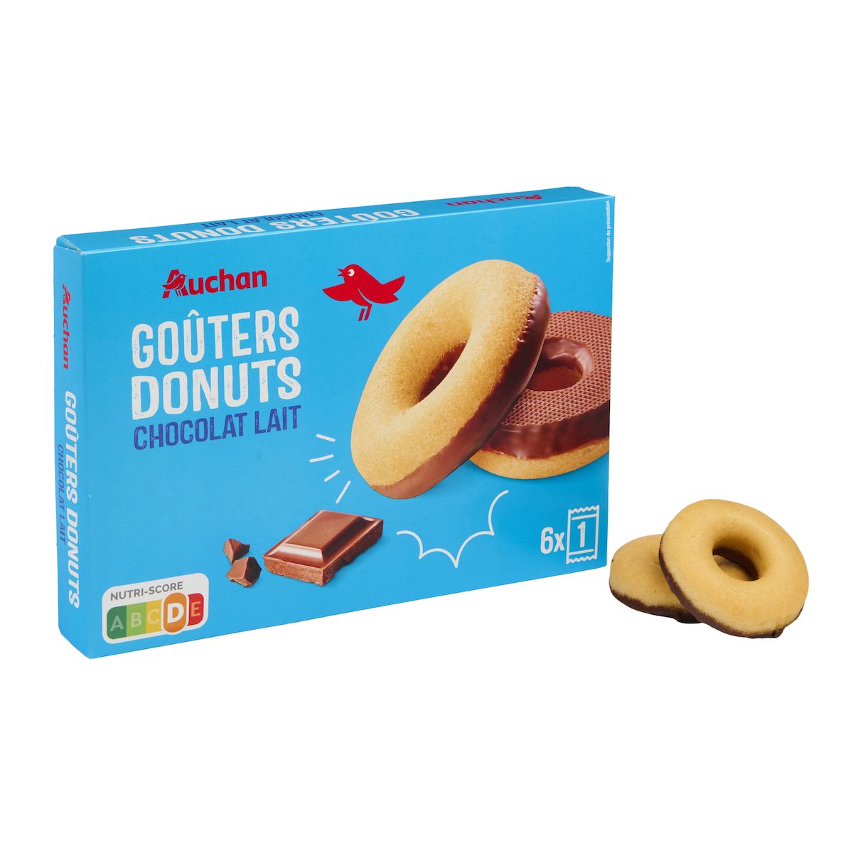 AUCHAN Goûter donuts nappés chocolat 6 gâteaux 180g