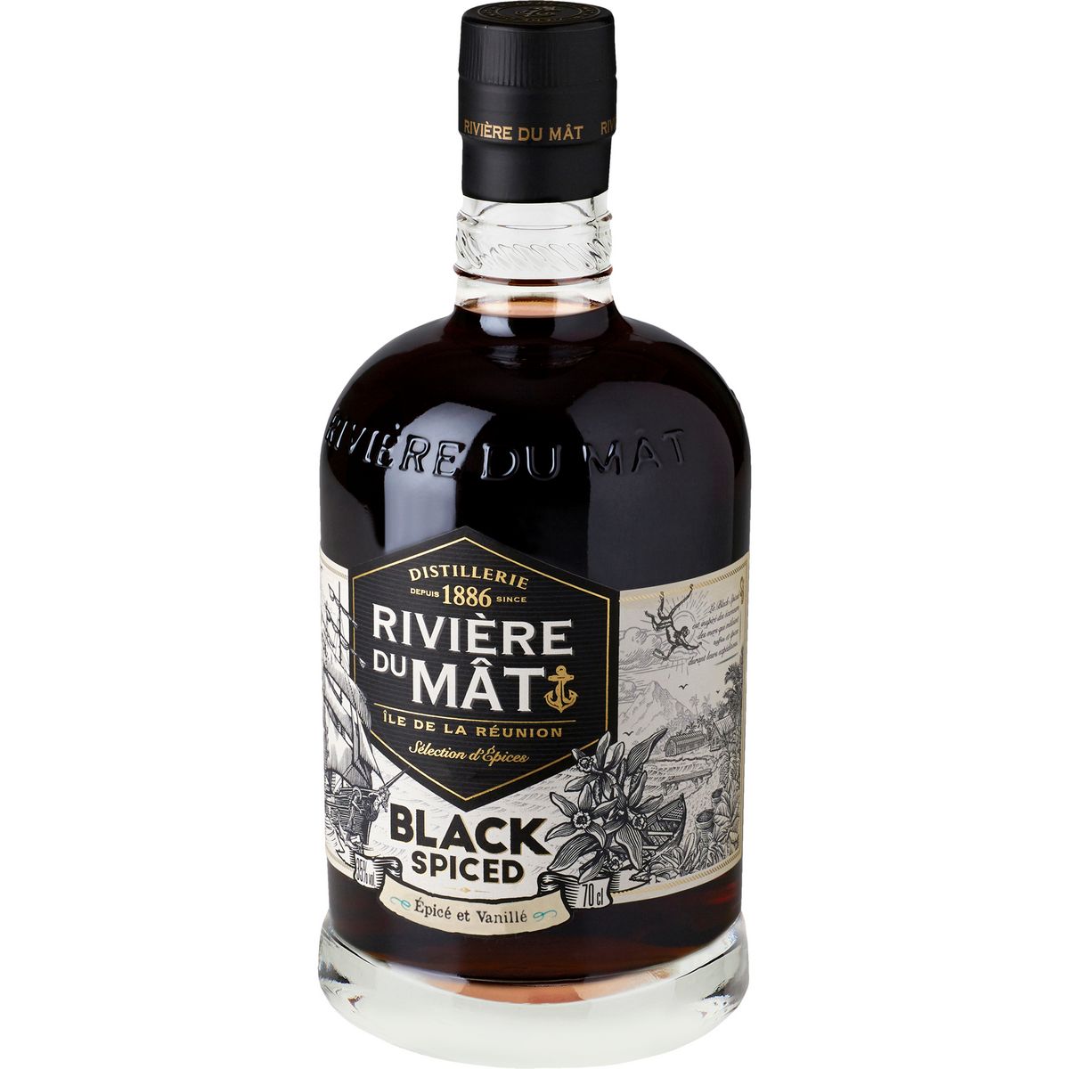 RIVIÈRE DU MAT Boisson à base de rhum Black spiced 35% 70cl