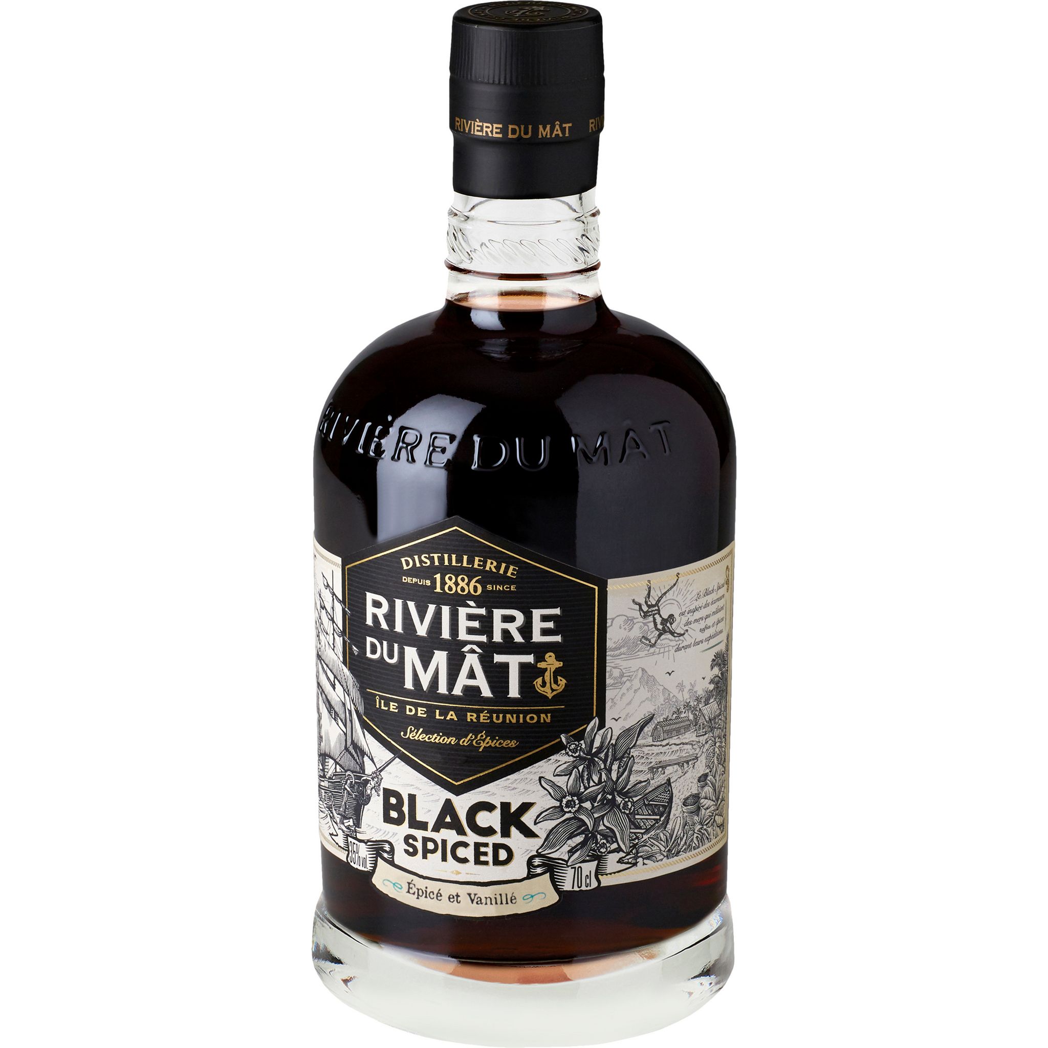 Voir la diapositive 3 : RIVIÈRE DU MAT Boisson à base de rhum Black spiced 35% 70cl