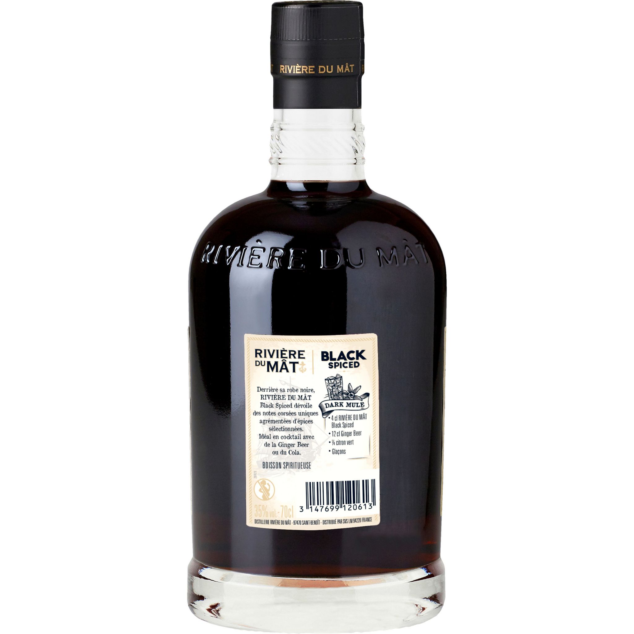 Voir la diapositive 4 : RIVIÈRE DU MAT Boisson à base de rhum Black spiced 35% 70cl