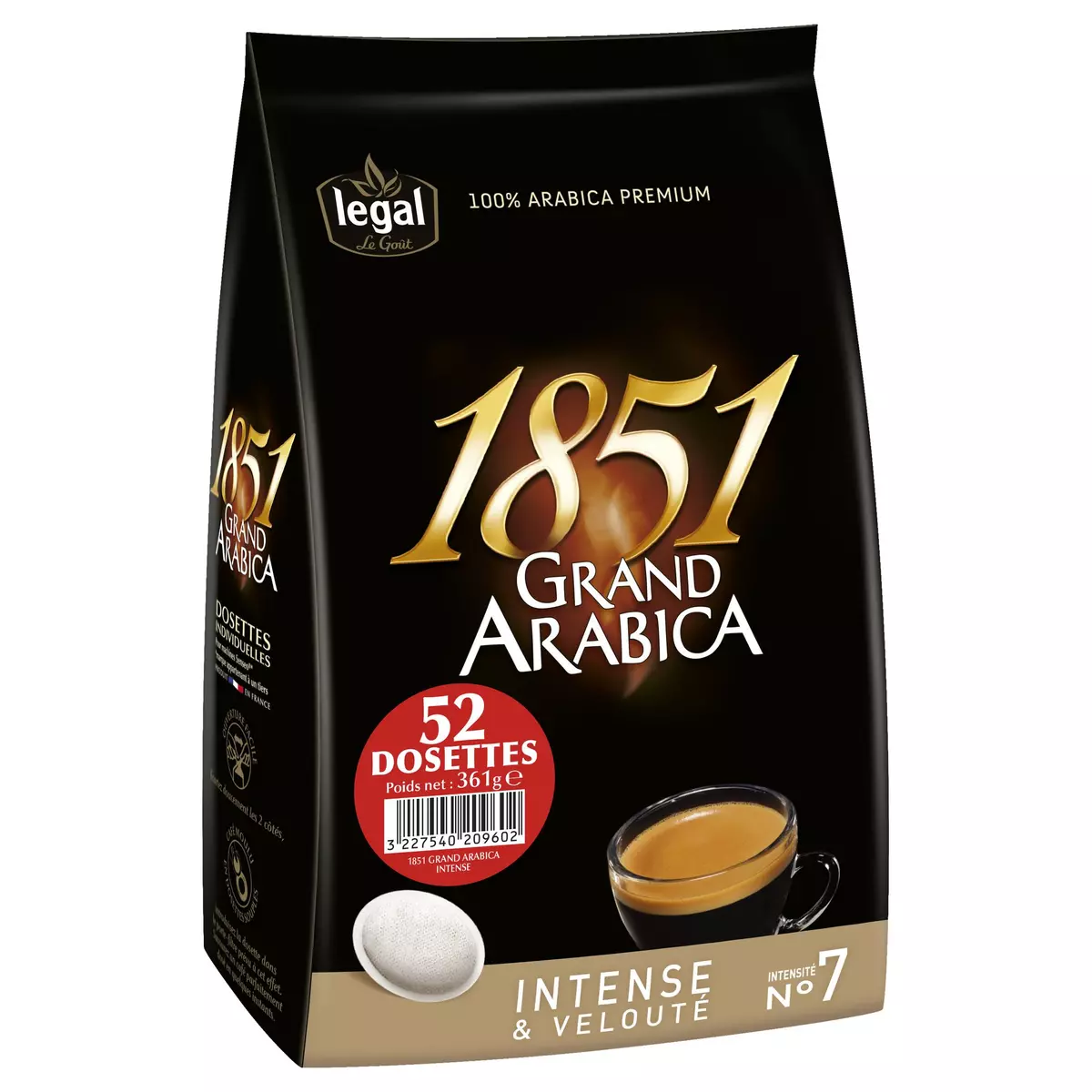 LEGAL Dosettes de café 1851 grand arabica compatibles Senseo 52 dosettes 361g