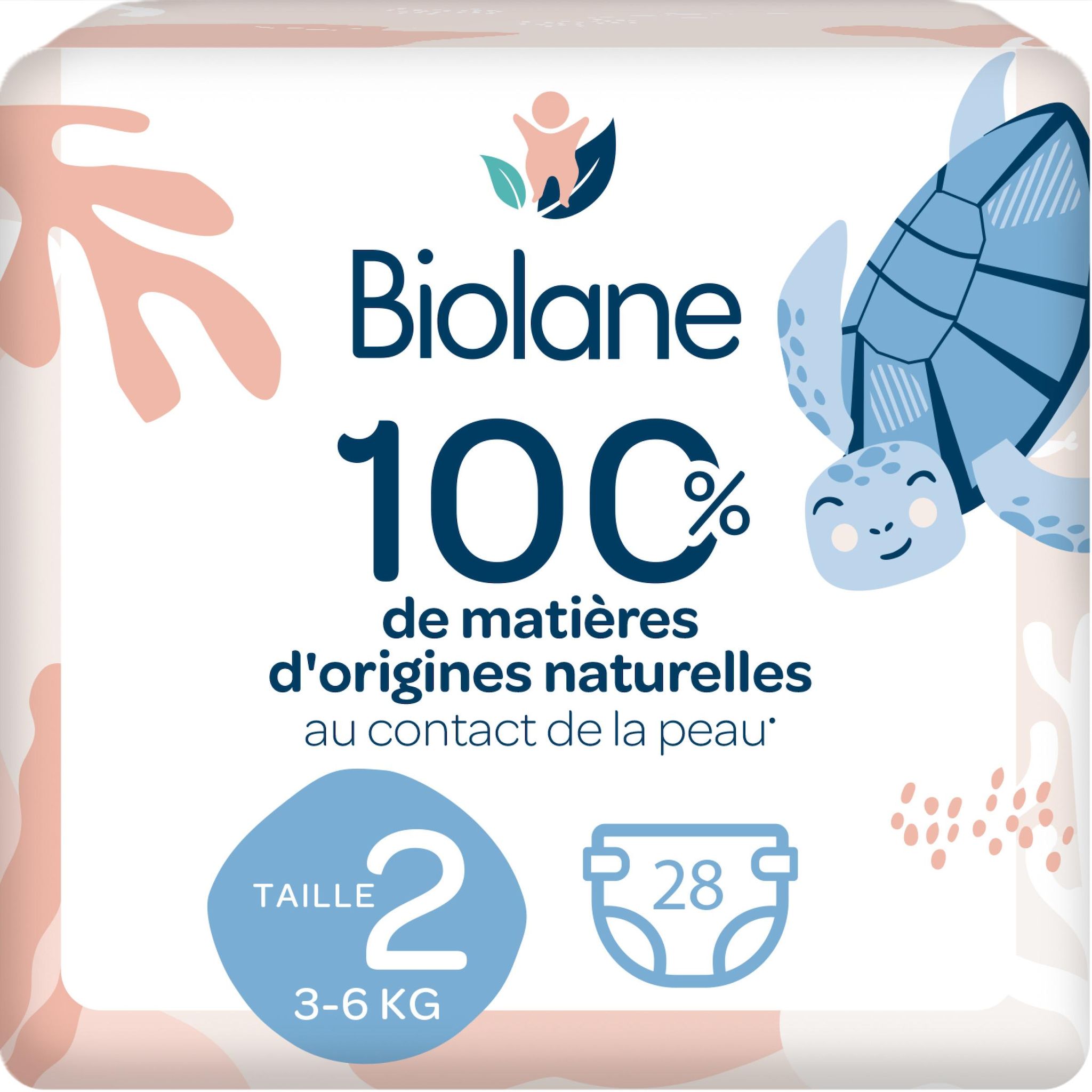 BIOLANE Couches naturelles zéro fuite 12h taille 2 (3 à 6kg) 28 couches