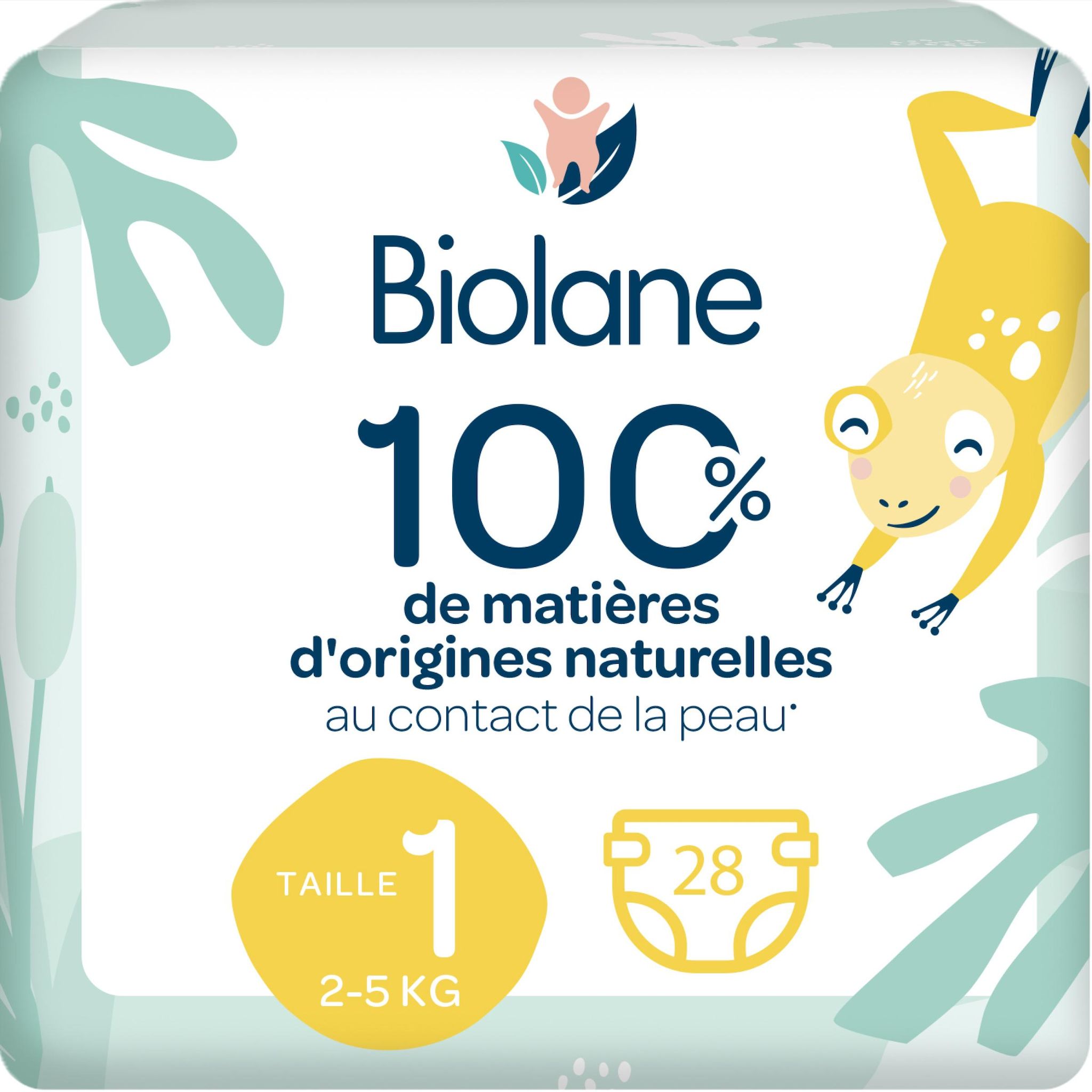 BIOLANE Couches naturelles zéro fuites 12h taille 1 (2-5kg) 28 couches