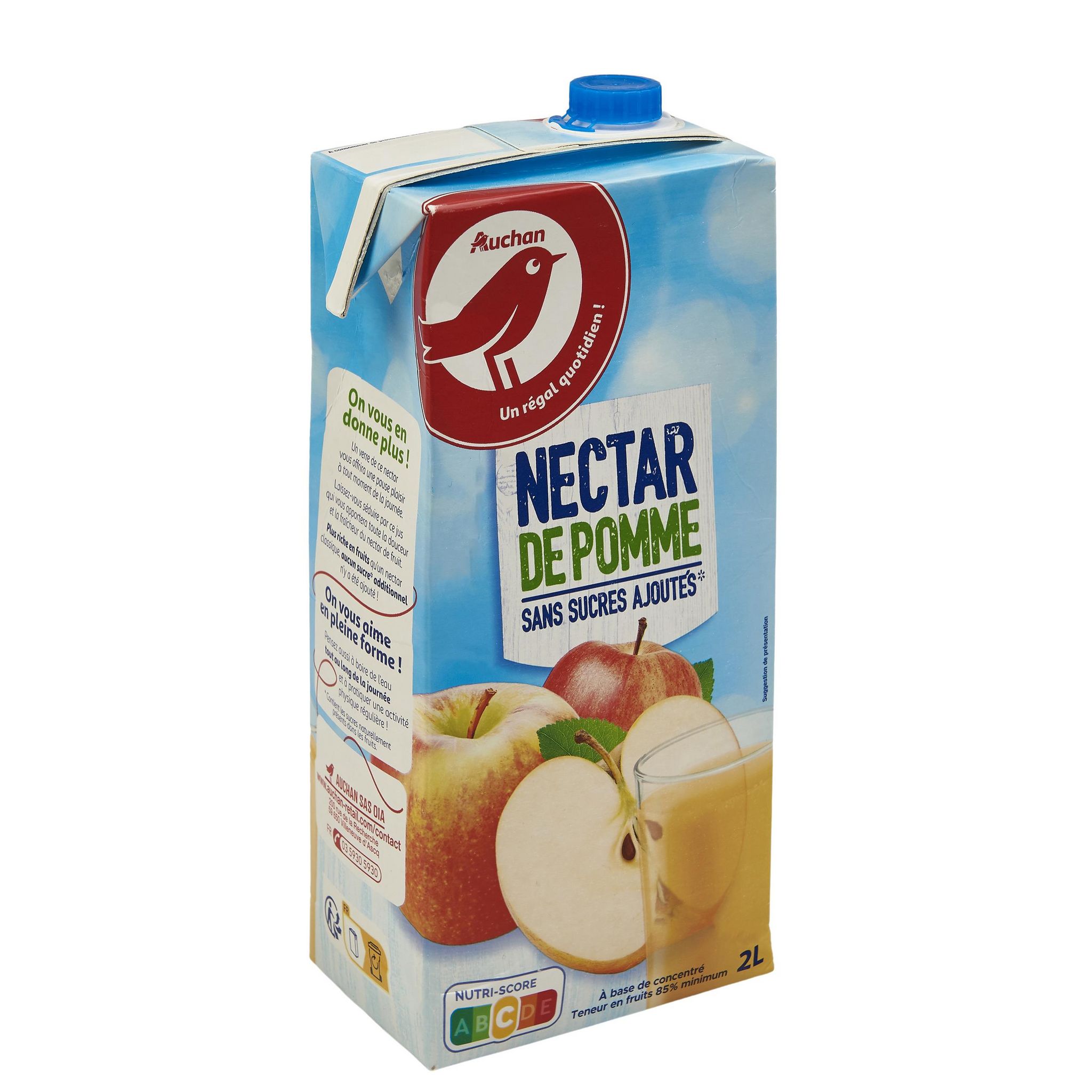 Voir la diapositive 2 : AUCHAN Nectar de pomme sans sucres ajoutés brique 2l