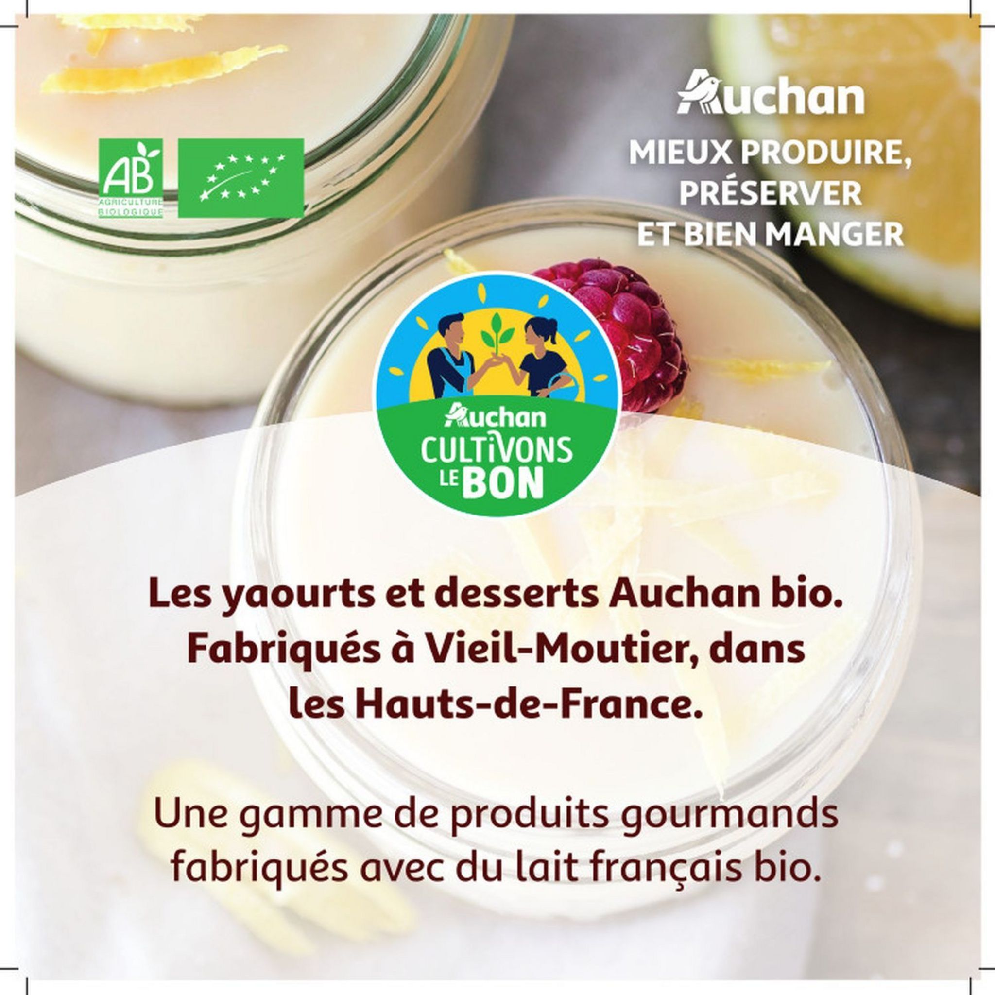 Voir la diapositive 2 : AUCHAN BIO Yaourt à boire à la fraise 4x180g