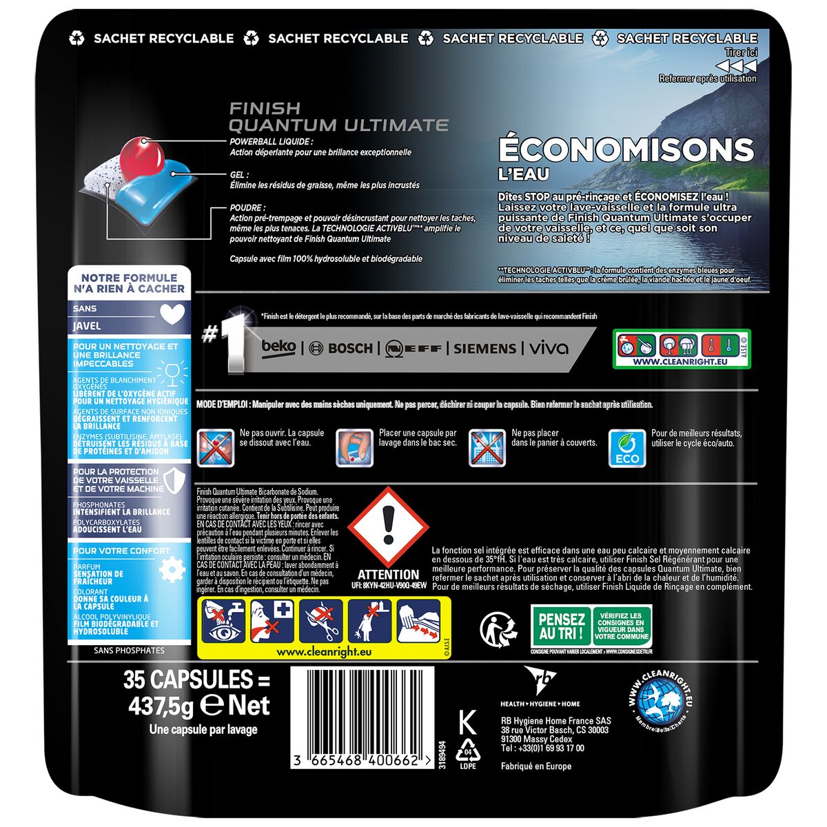 FINISH Tablette pour lave-vaisselle au bicarbonate 35 lavages 35 tablettes