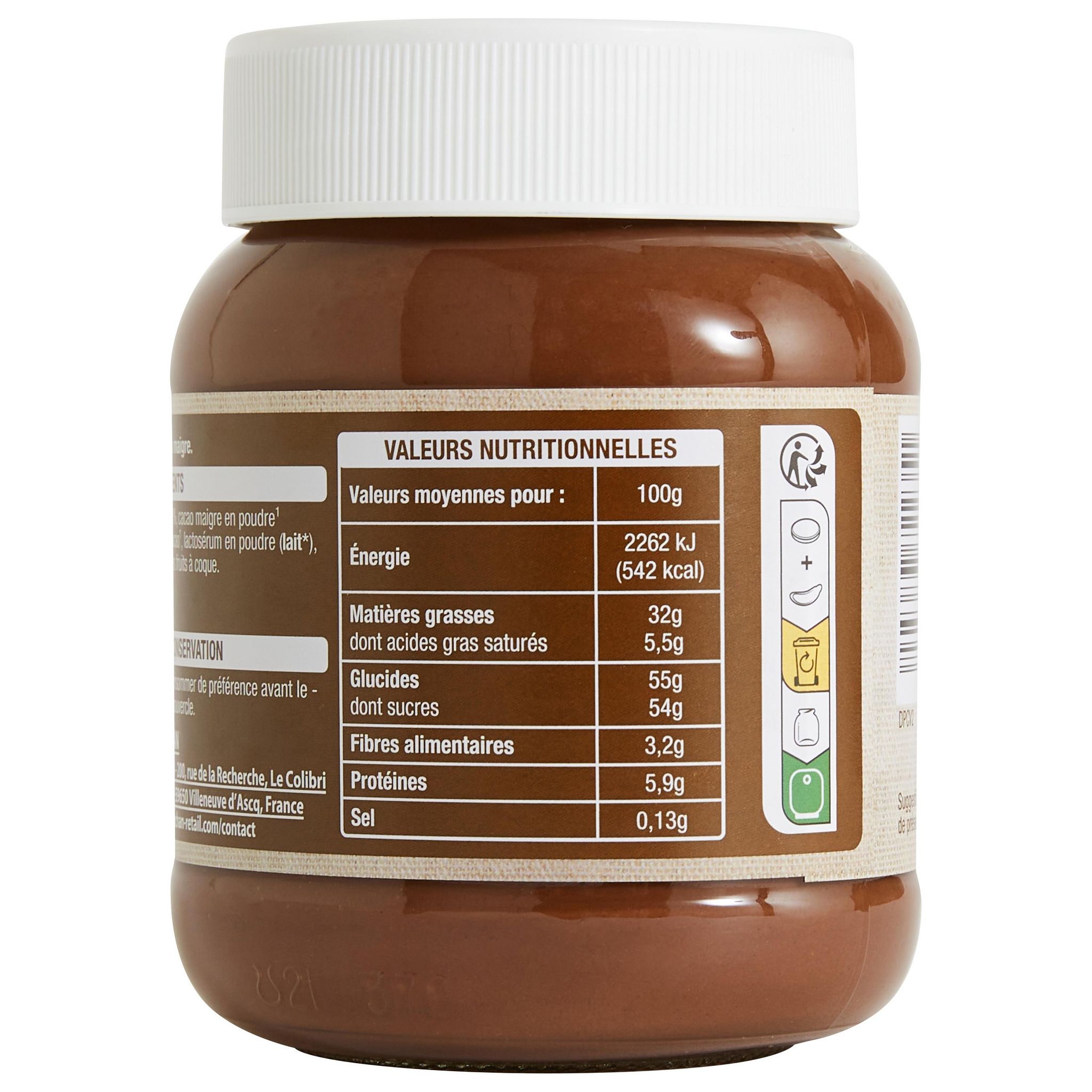 Voir la diapositive 6 : AUCHAN Pasta cao Pâte à tartiner cacao et noisettes sans huile de palme 400g