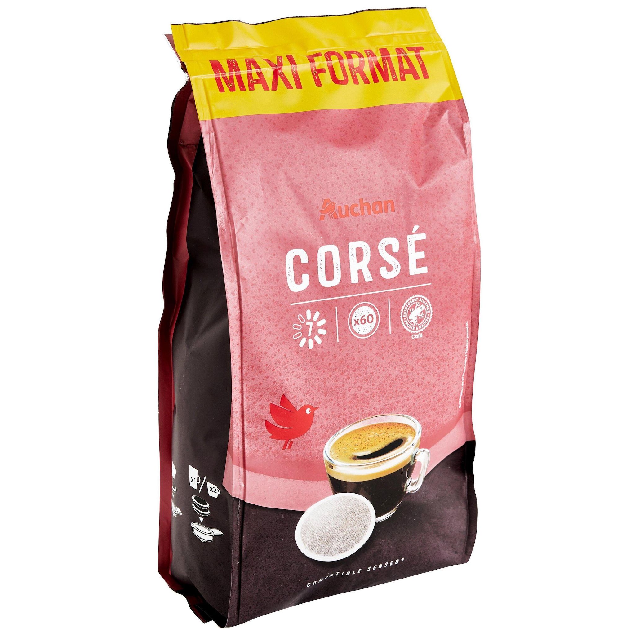 Voir la diapositive 3 : AUCHAN Dosettes de café corsé intensité 7 compatibles Senseo 60 dosettes 414g