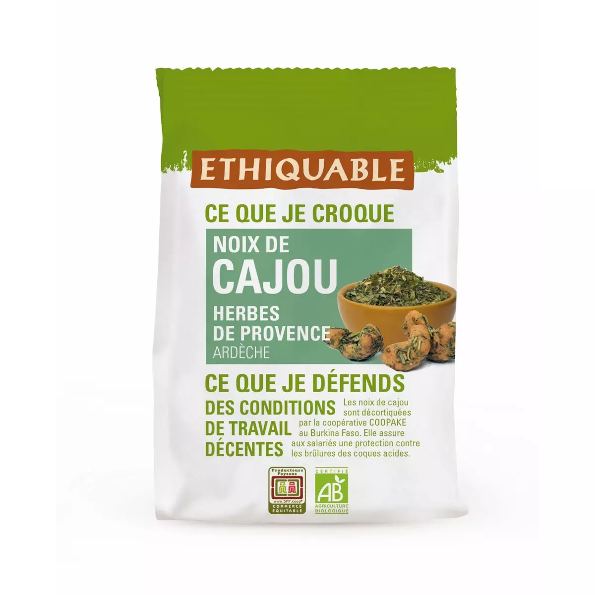 ETHIQUABLE Noix de cajou bio aux herbes de Provence Ardèche 100g