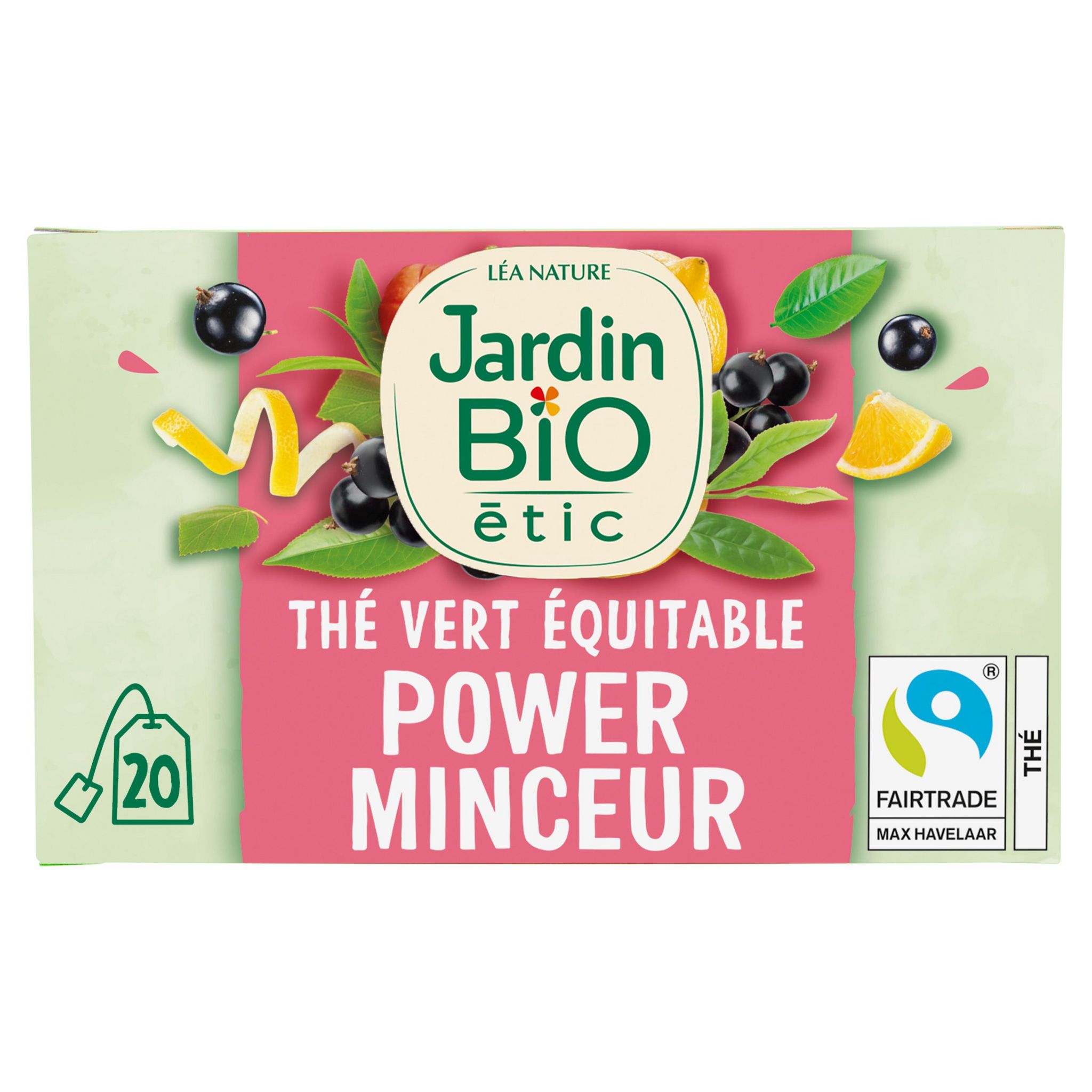 Voir la diapositive 2 : JARDIN BIO ETIC Thé vert équitable Power Minceur saveur citron et cassis 20 sachets 30g