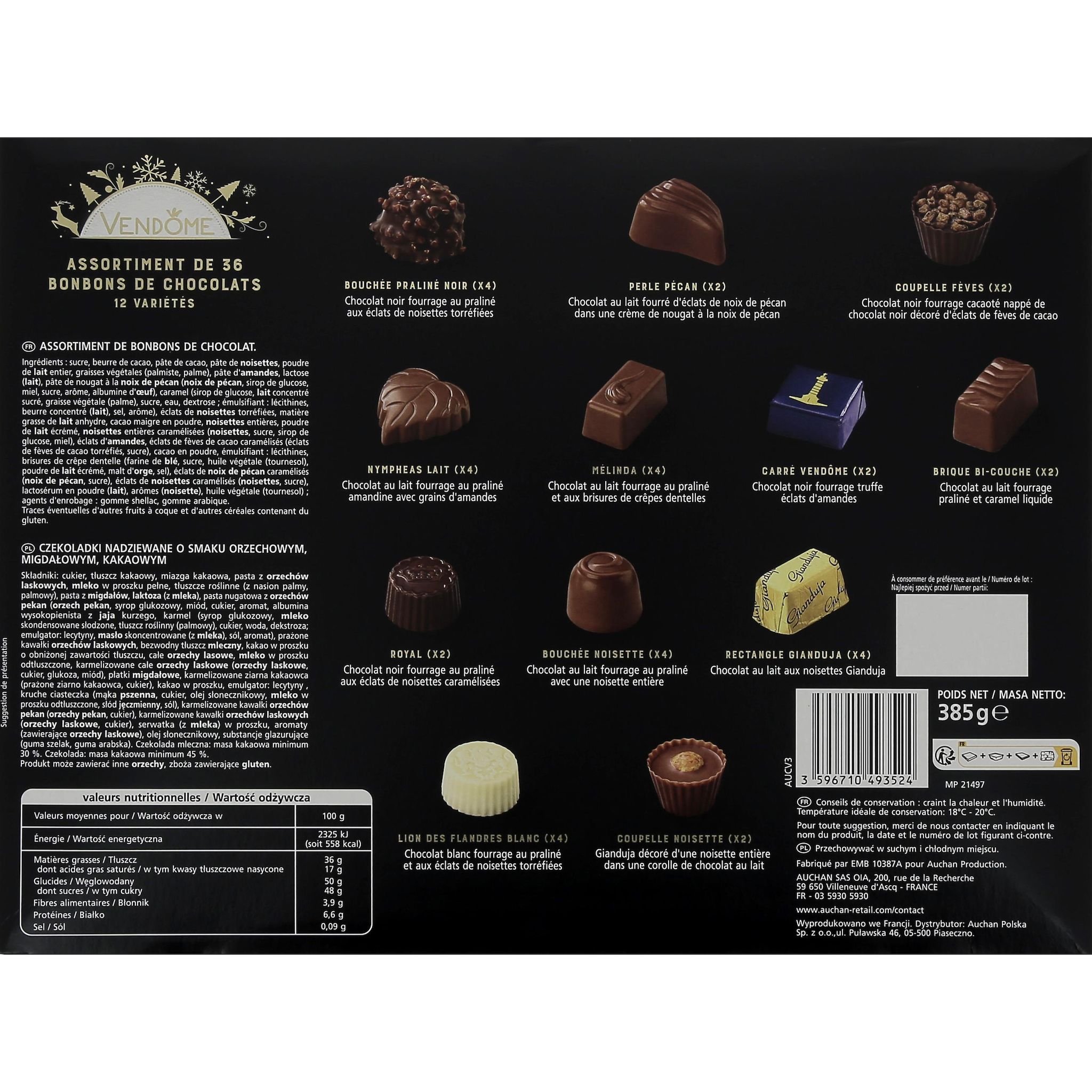 Voir la diapositive 4 : VENDOME Place Vendôme assortiment de chocolats au lait noir et blanc 36 pièces 385g
