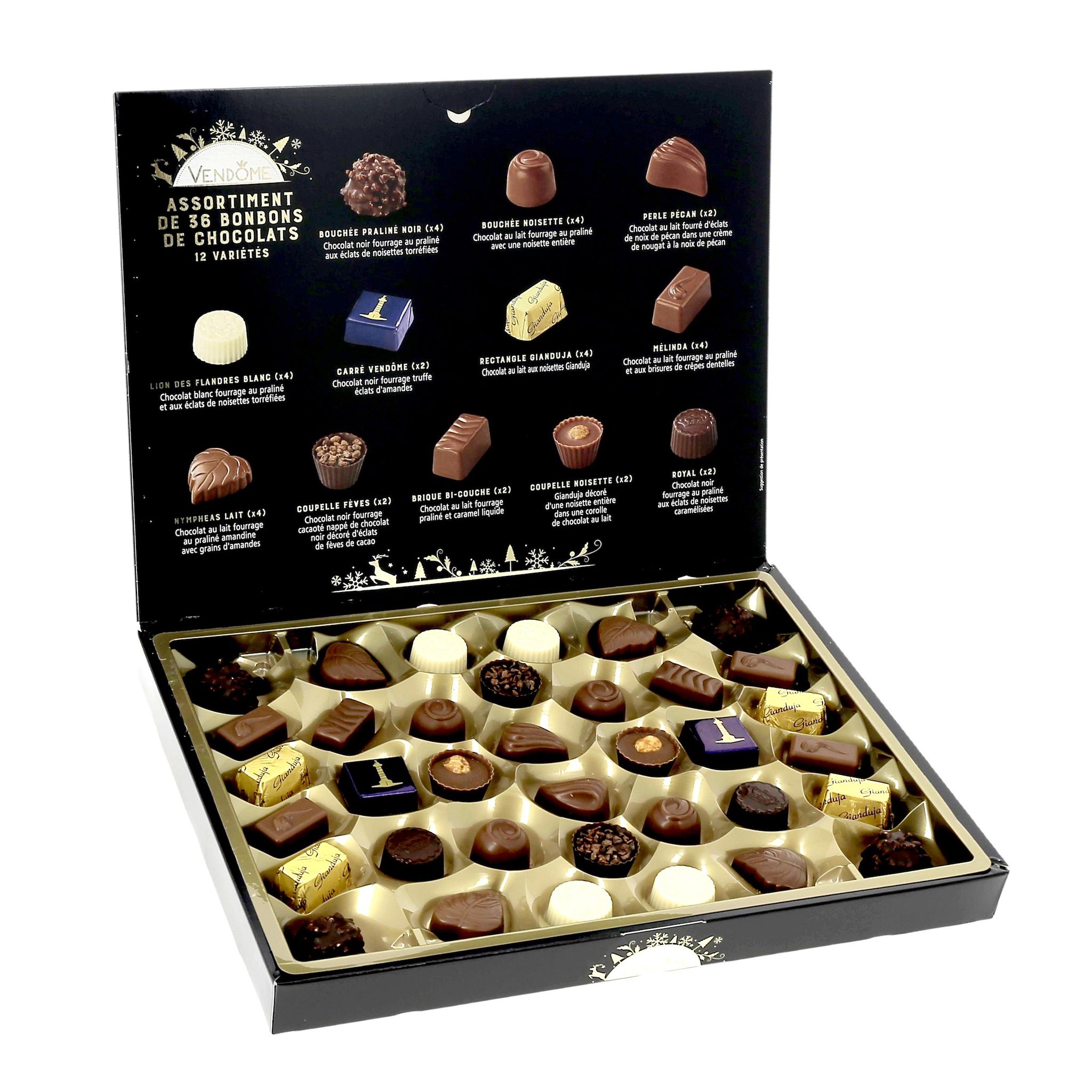 Voir la diapositive 5 : VENDOME Place Vendôme assortiment de chocolats au lait noir et blanc 36 pièces 385g