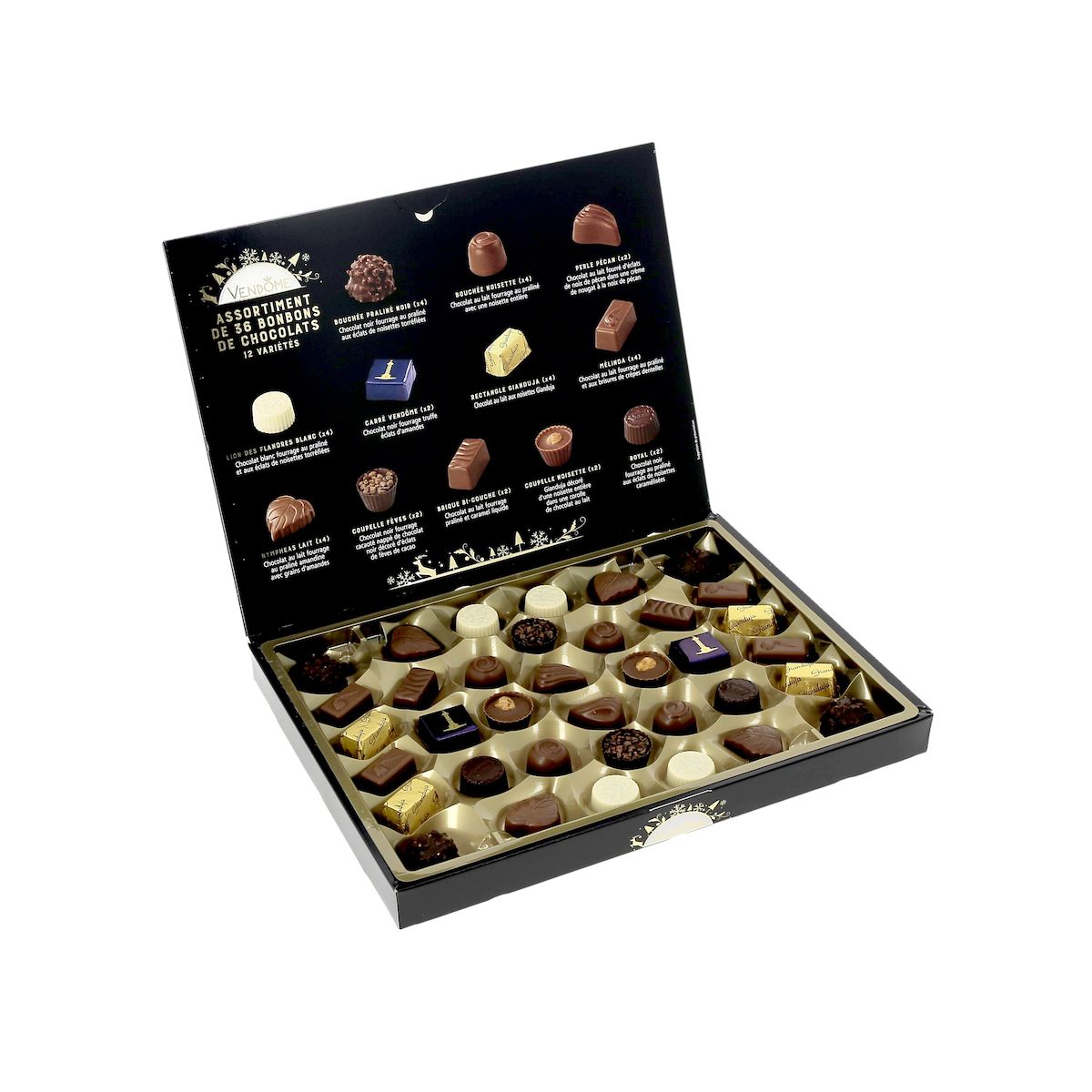 VENDOME Place Vendôme assortiment de chocolats au lait noir et blanc 36 pièces 385g